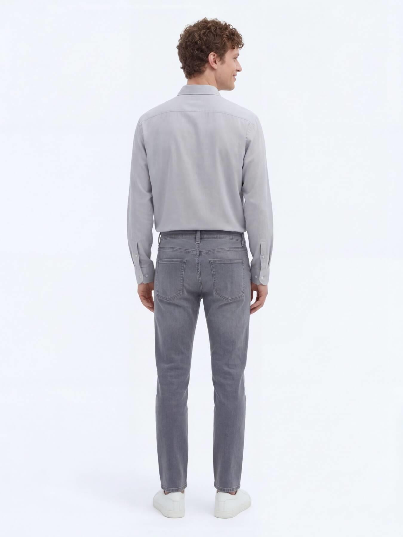 Gri Slim Fit Denim Pamuk Karışımlı Pantolon