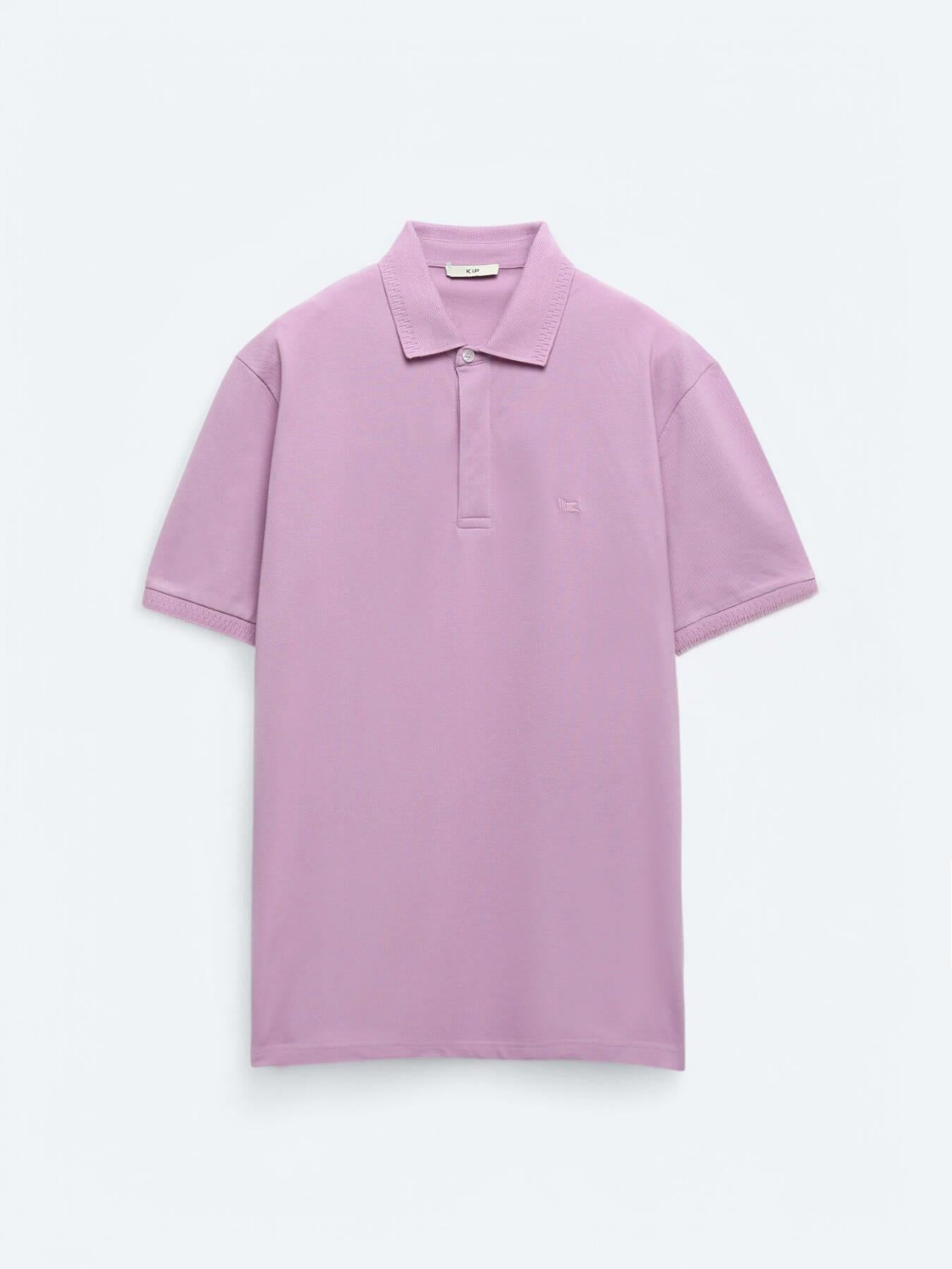 Eflatun Düz Polo Yaka %100 Pamuk T-shirt