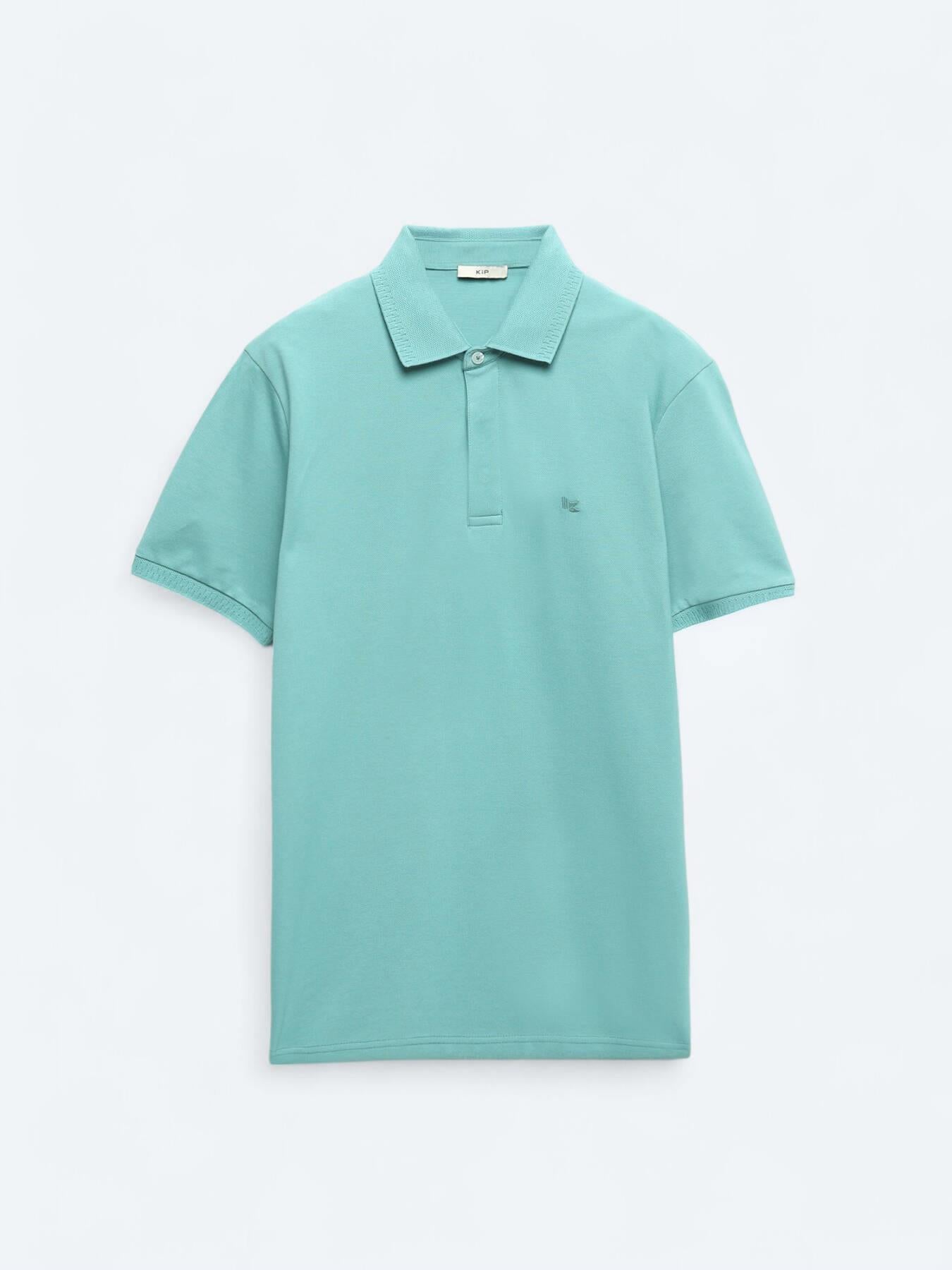 Nil Yeşili Düz Polo Yaka %100 Pamuk T-shirt