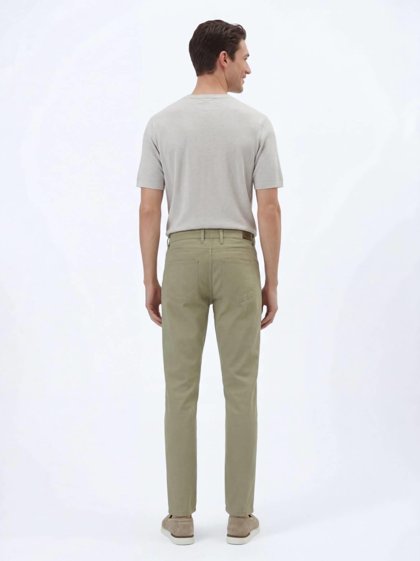 Açık Yeşil Düz Dokuma Regular Fit Casual Pamuk Karışımlı Pantolon