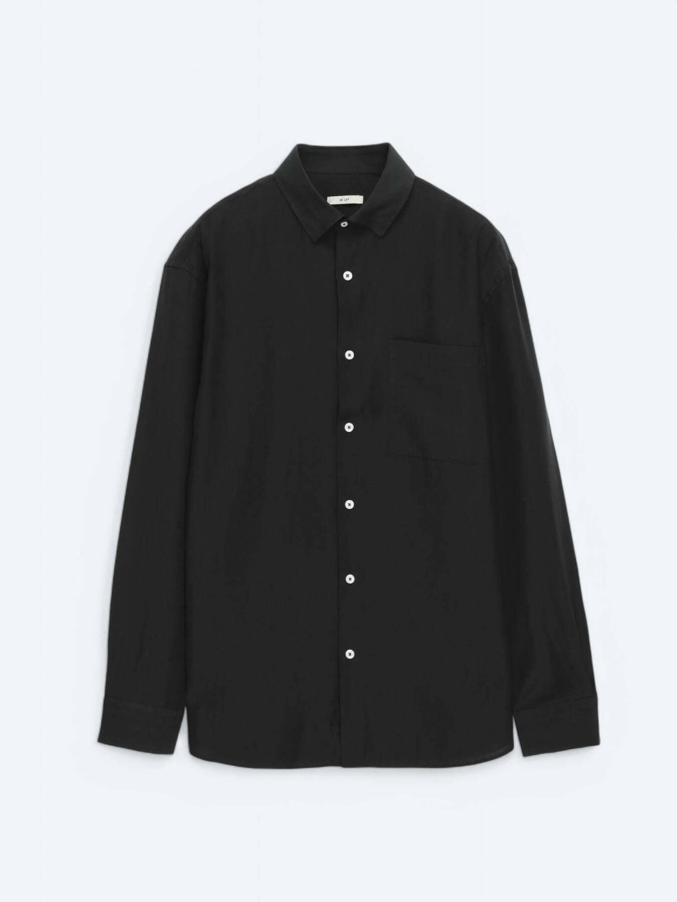 Siyah Düz Oversize Fit Uzun Dokuma Casual Gömlek