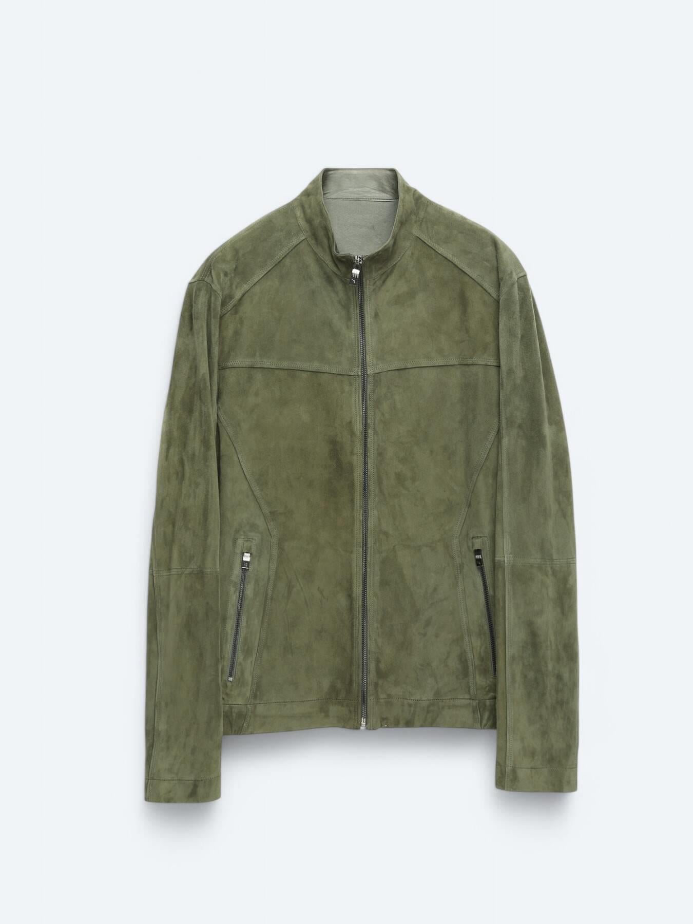 Haki Regular Fit Dik Yaka Smart Casual Deri Mont
