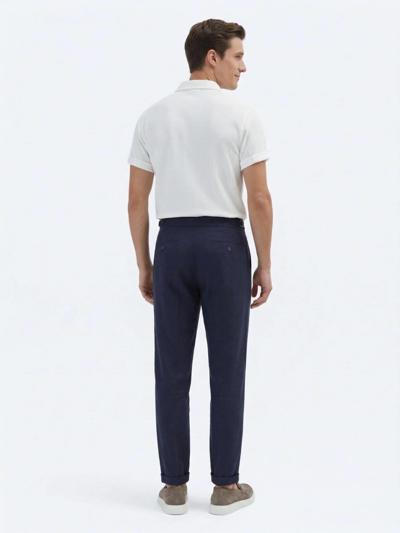 Lacivert Dokuma Carrot Fit Casual Pamuk Karışımlı Pantolon