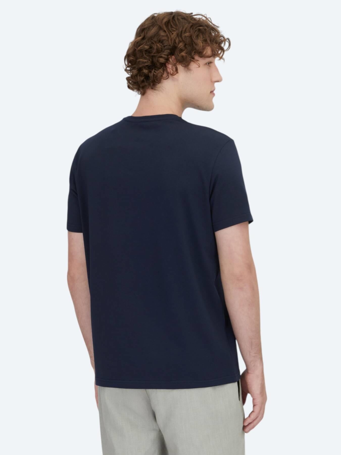 Lacivert Düz Bisiklet Yaka Pamuk Karışımlı T-shirt