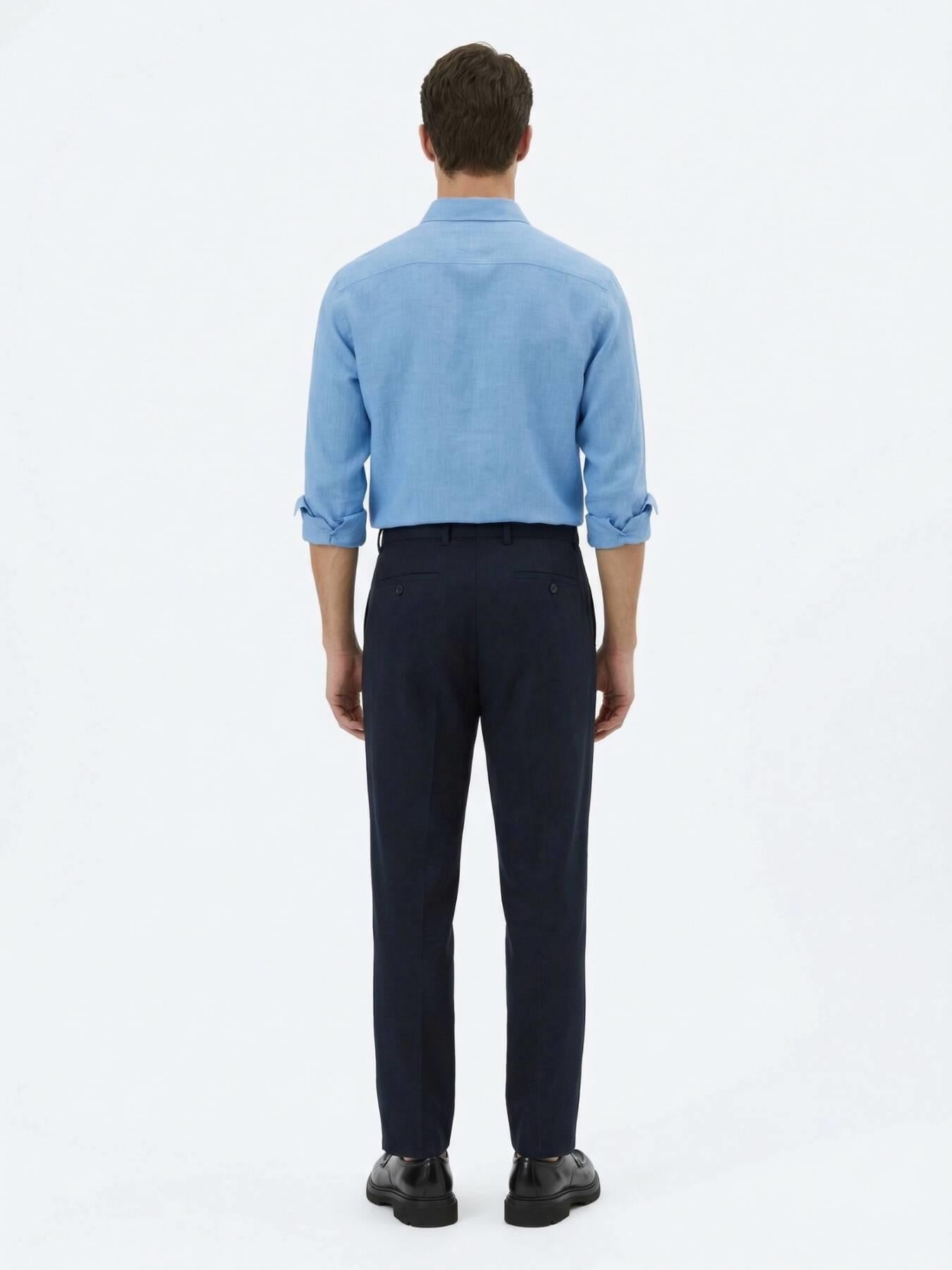 Lacivert Dokuma Loose Fit Casual Pantolon