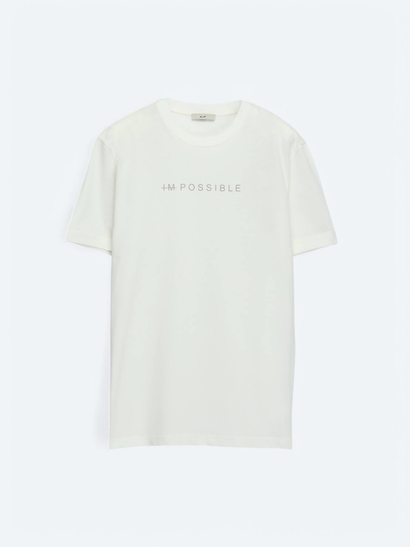 Kırık Beyaz Baskılı Bisiklet Yaka %100 Pamuk T-shirt