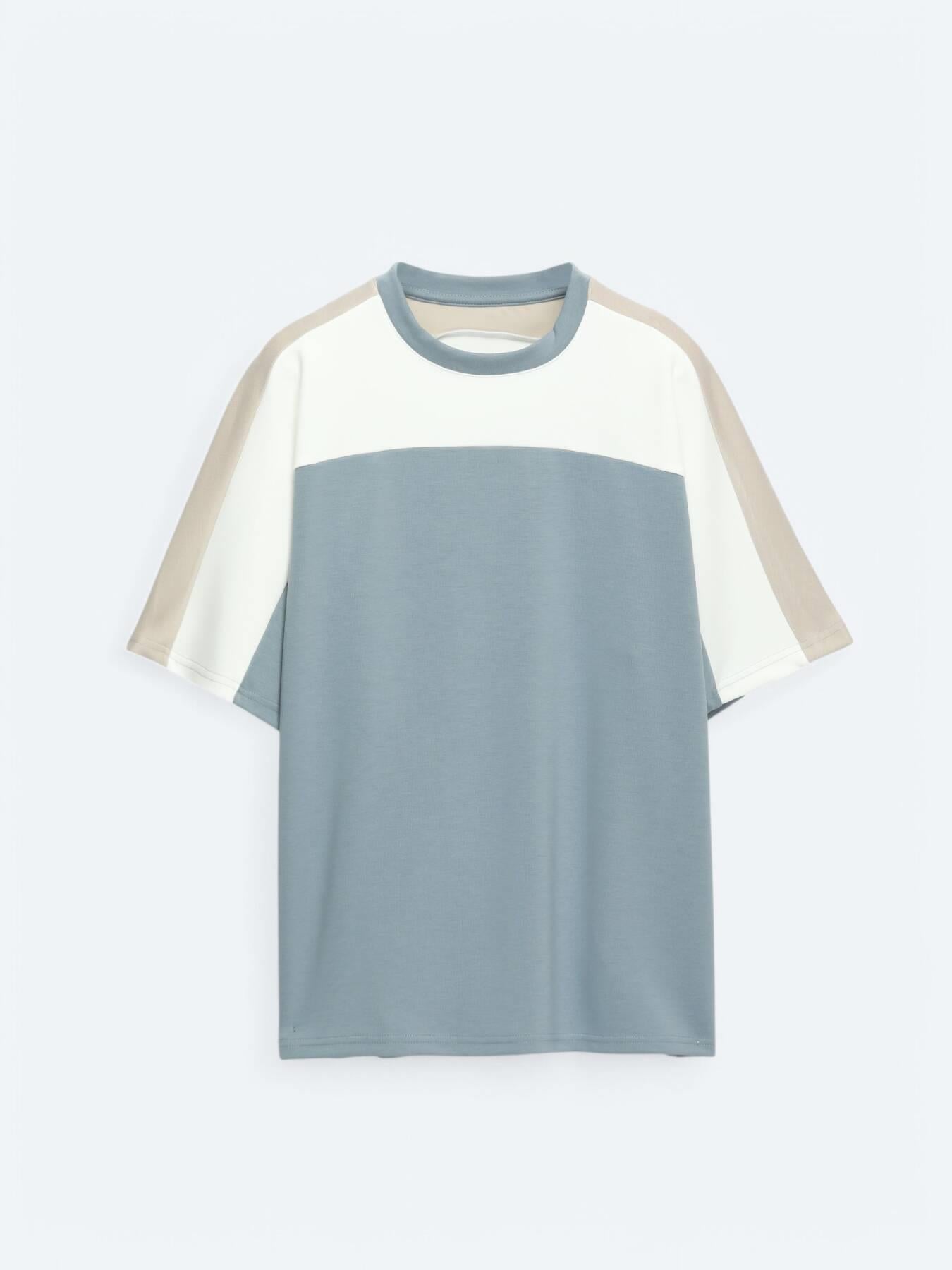 Mavi Düz Bisiklet Yaka T-shirt