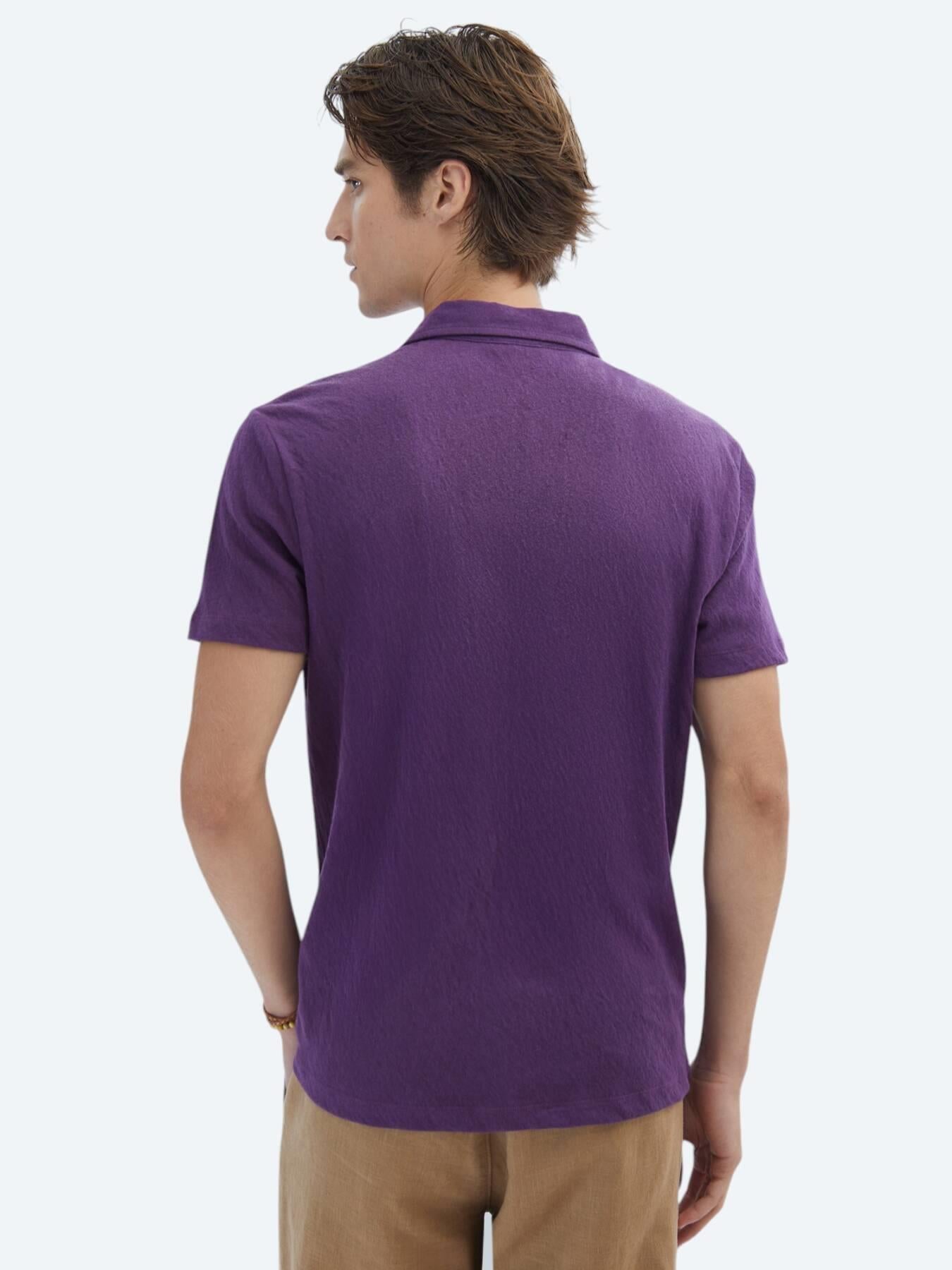 Mor Düz Polo Yaka Pamuk Karışımlı T-shirt