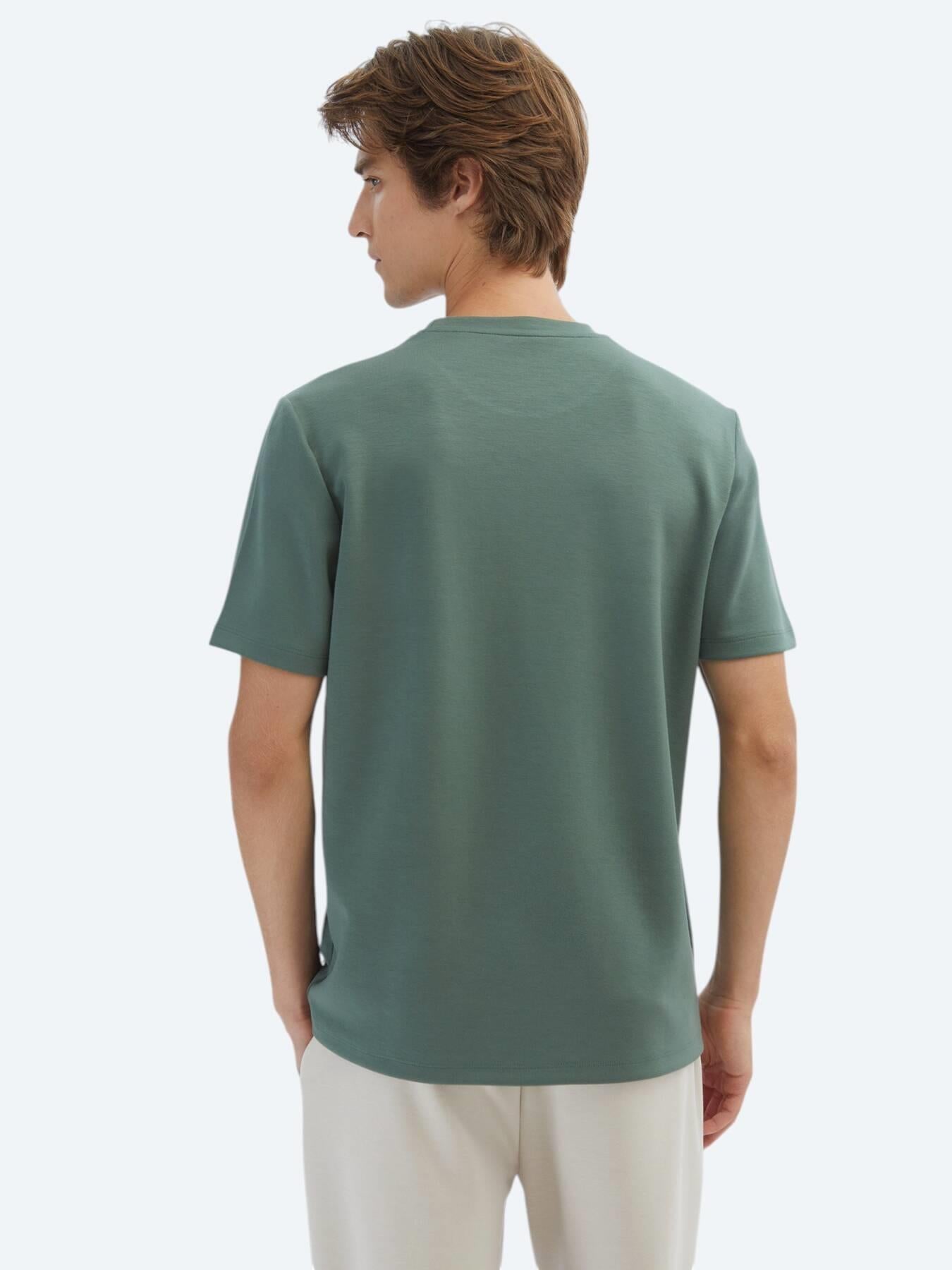Açık Yeşil Düz Bisiklet Yaka T-shirt