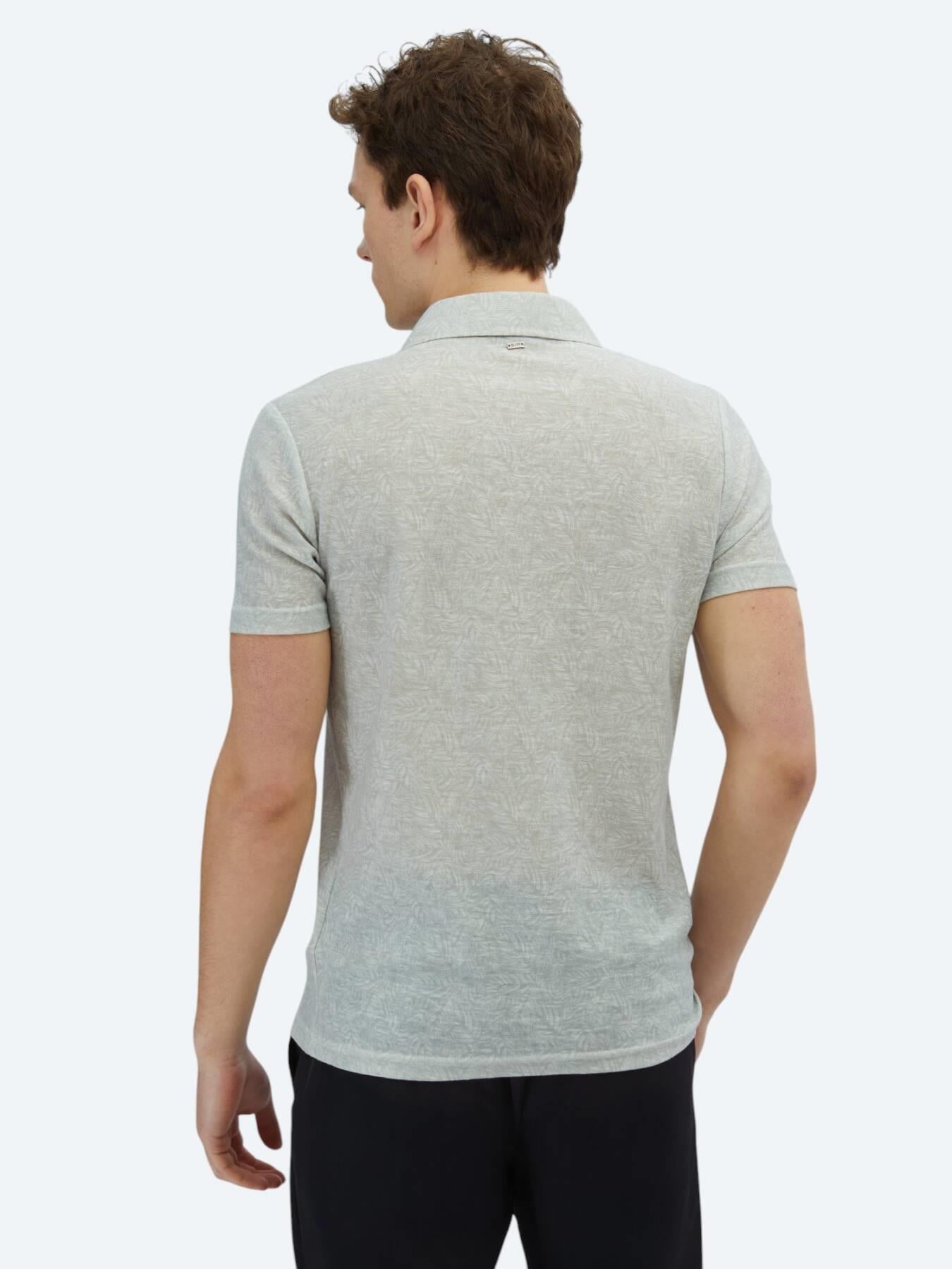 Açık Haki Baskılı Polo Yaka Pamuk Karışımlı T-shirt