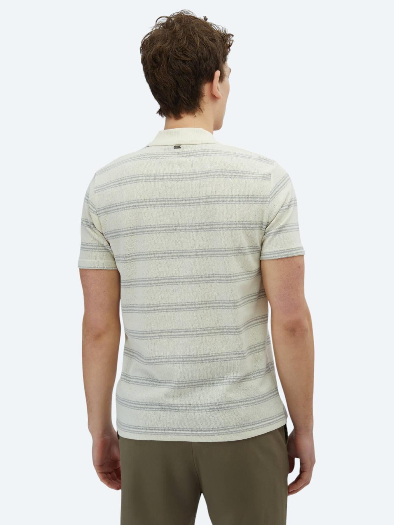 Gri Çizgili Polo Yaka Pamuk Karışımlı T-shirt