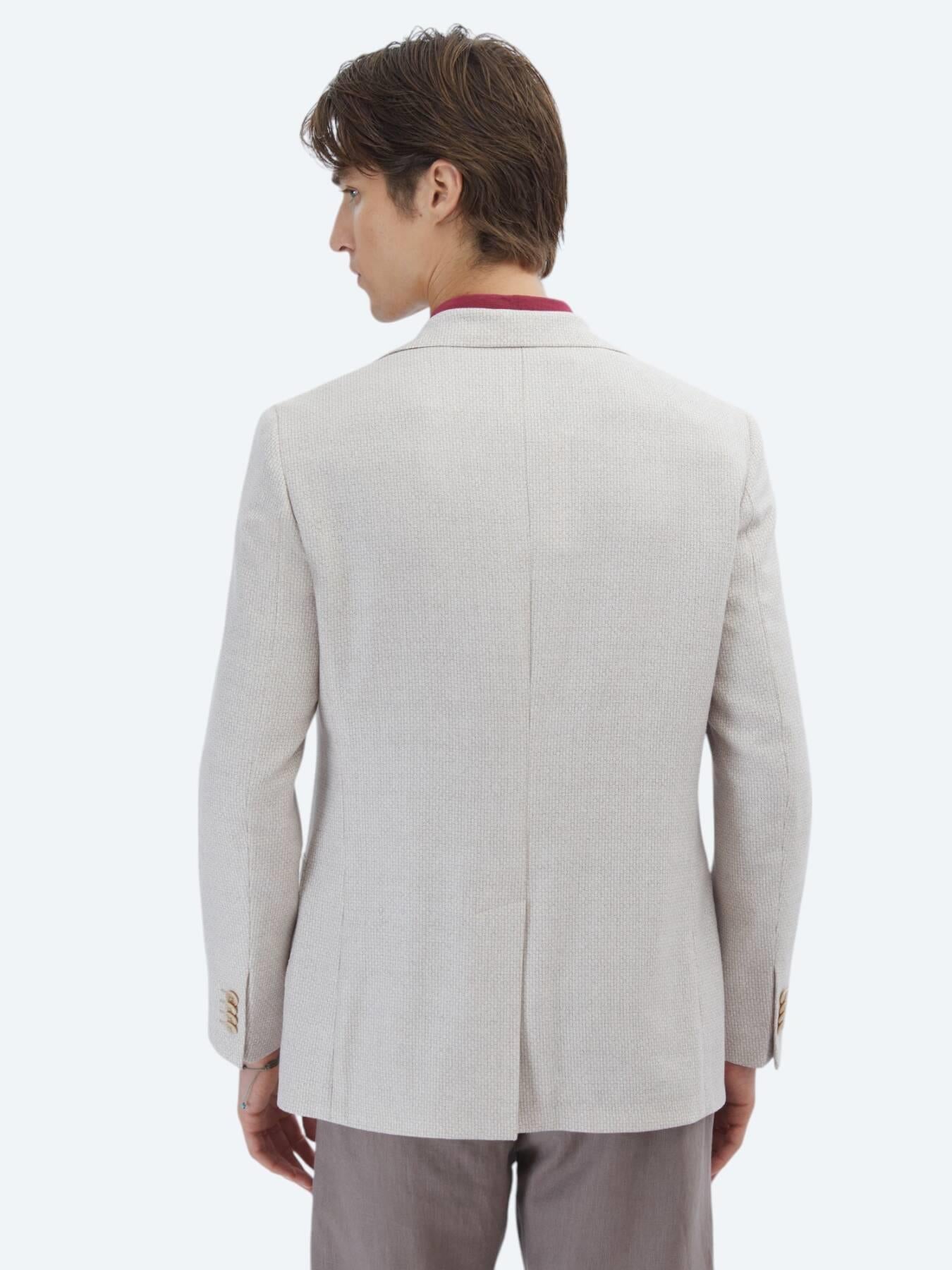 Somon Desenli Modern Fit Keten Karışımlı Ceket