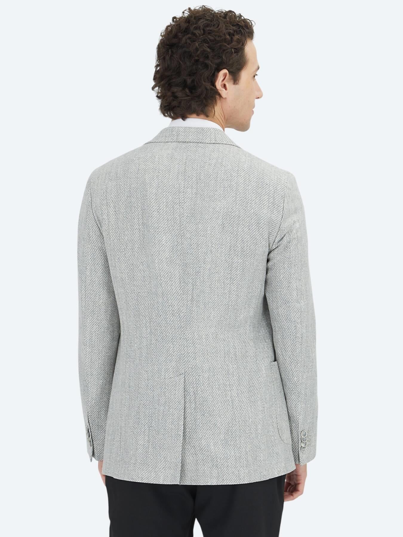 Gri Desenli Modern Fit Keten Karışımlı Ceket