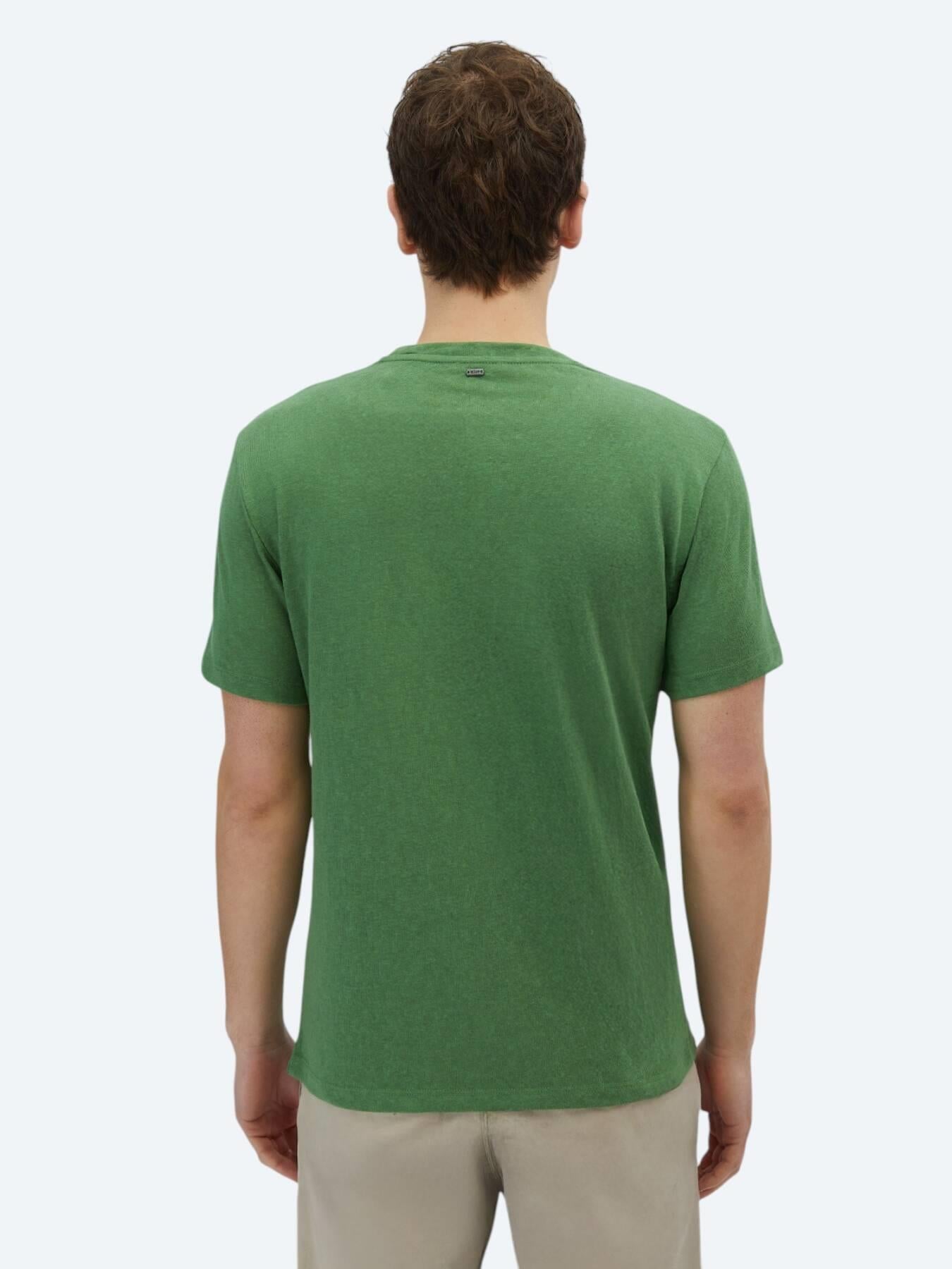 Fıstık Yeşili Düz Bisiklet Yaka Pamuk Karışımlı T-shirt