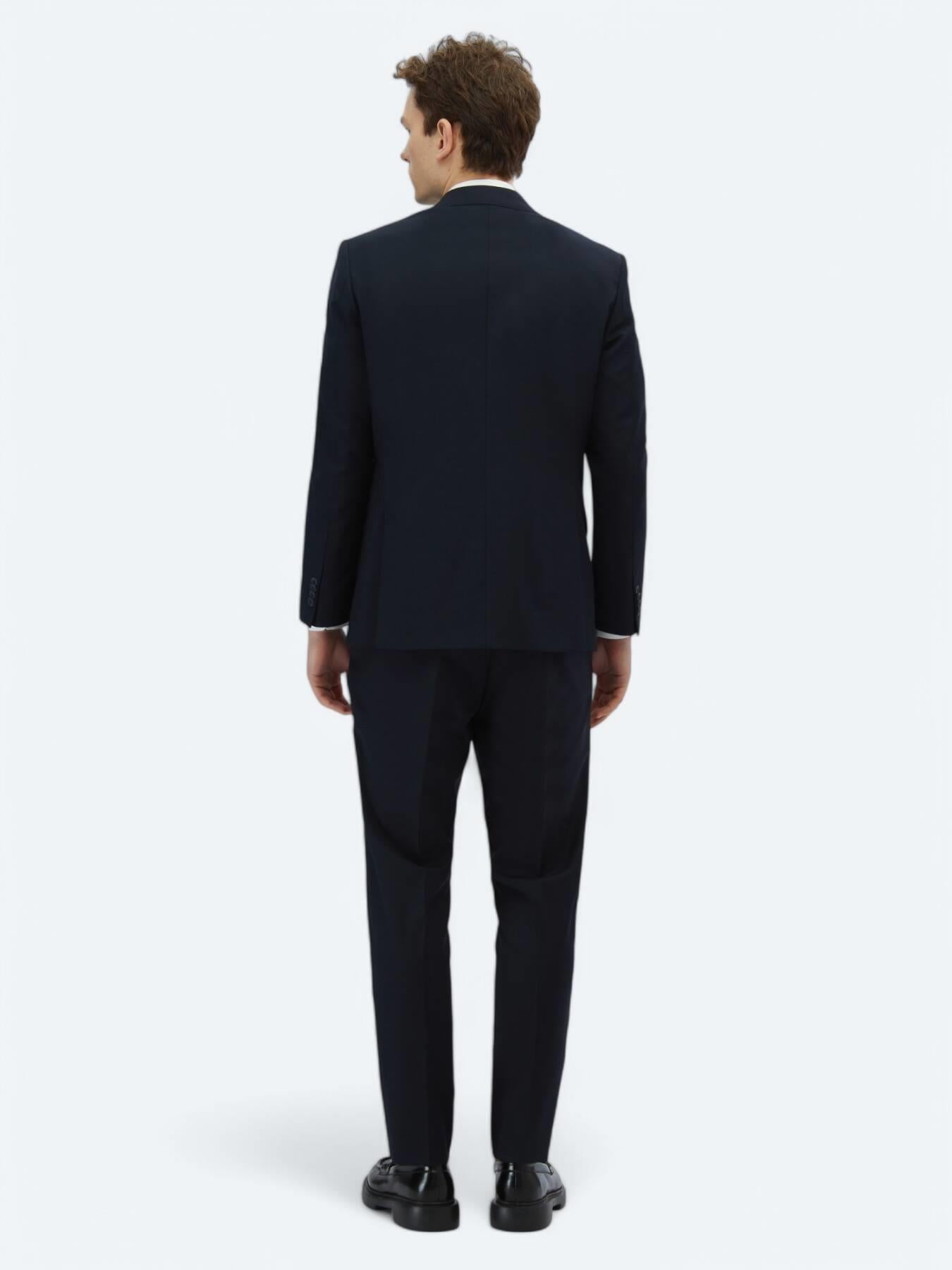 Lacivert Desenli Modern Fit Yün Karışımlı Takım Elbise