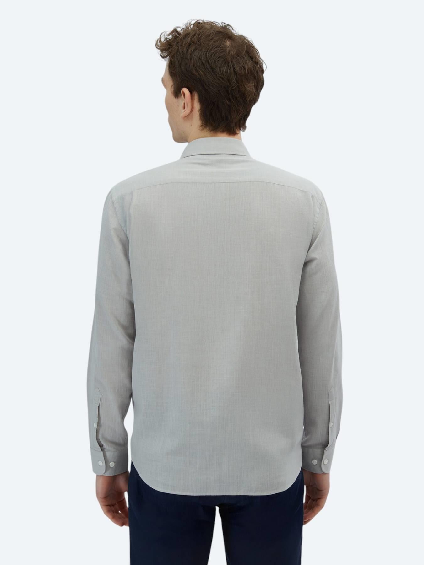 Açık Gri Düz Regular Fit Uzun Dokuma Casual %100 Pamuk Gömlek
