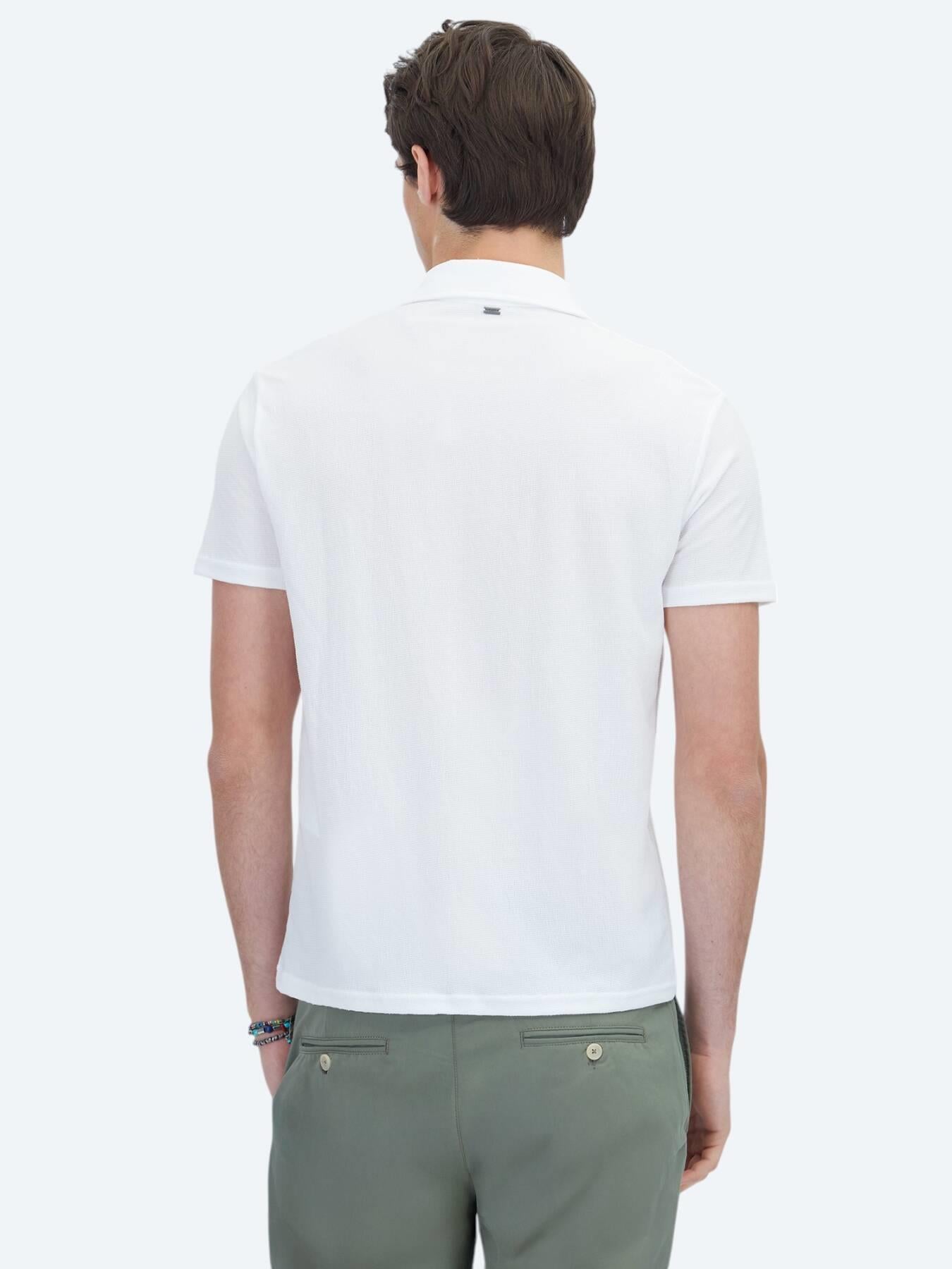Beyaz Desenli Polo Yaka T-shirt