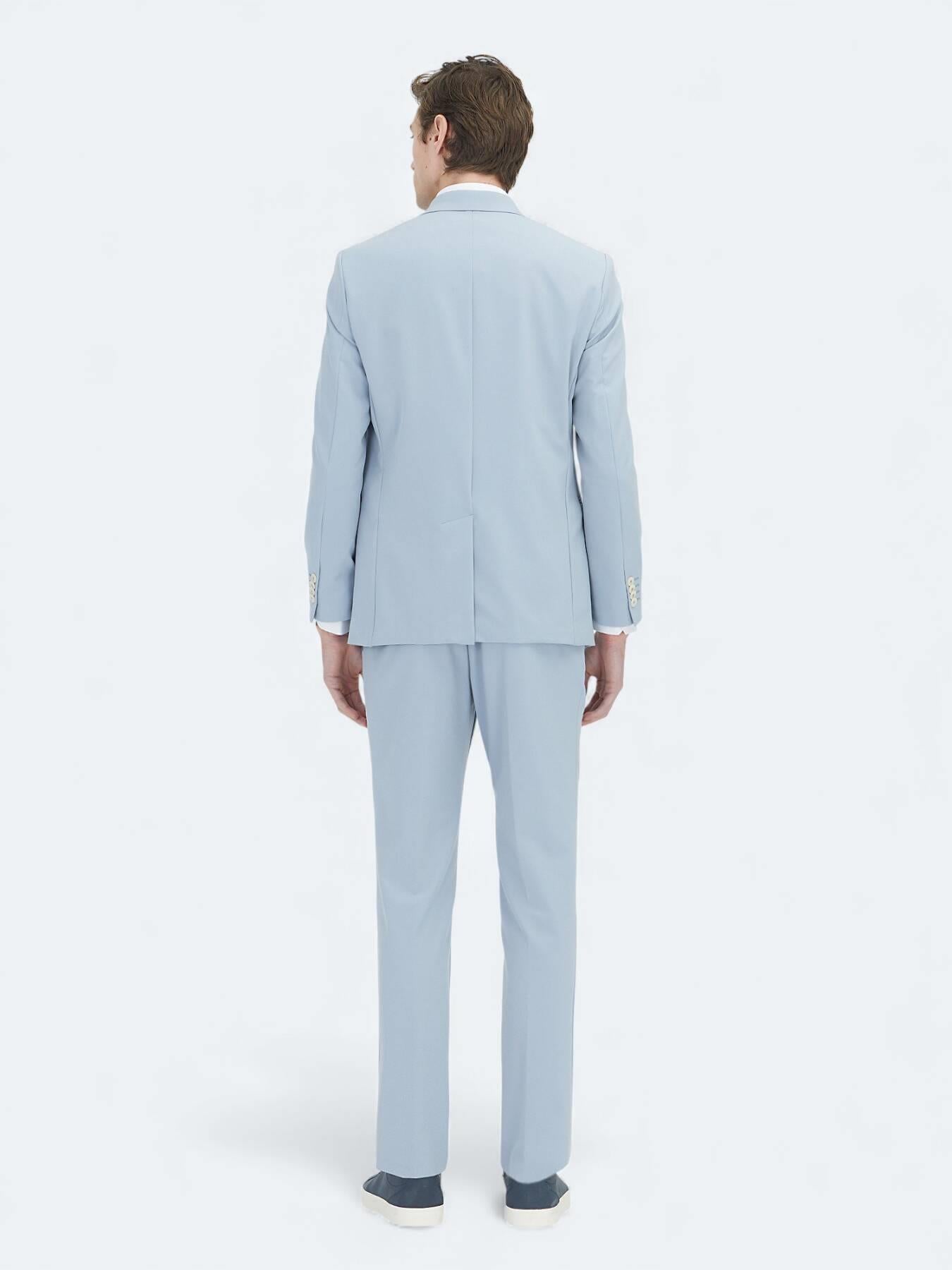 Mavi Düz Slim Fit Takım Elbise