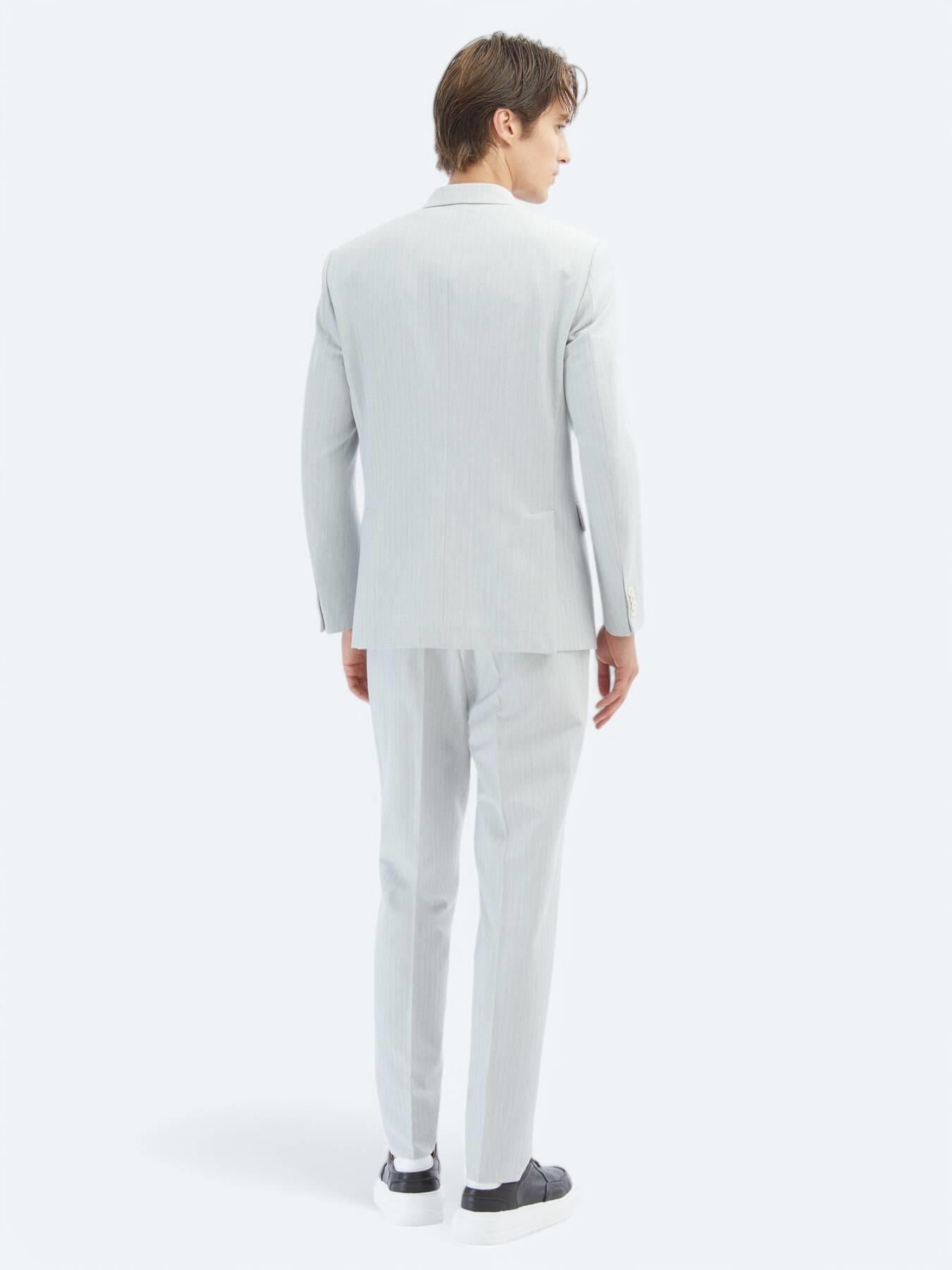 Açık Gri Düz Modern Fit Takım Elbise