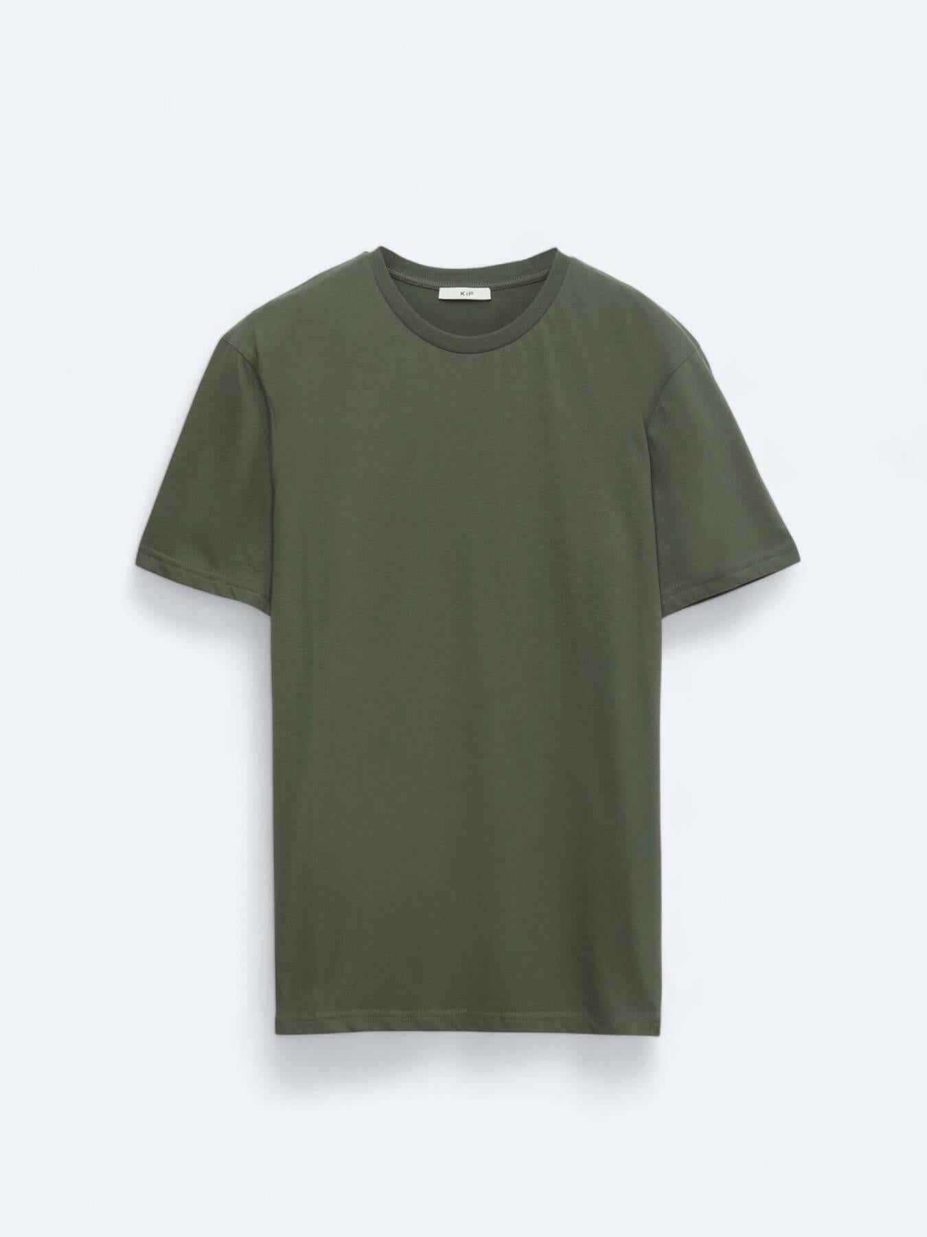 Haki Düz Bisiklet Yaka %100 Pamuk T-shirt