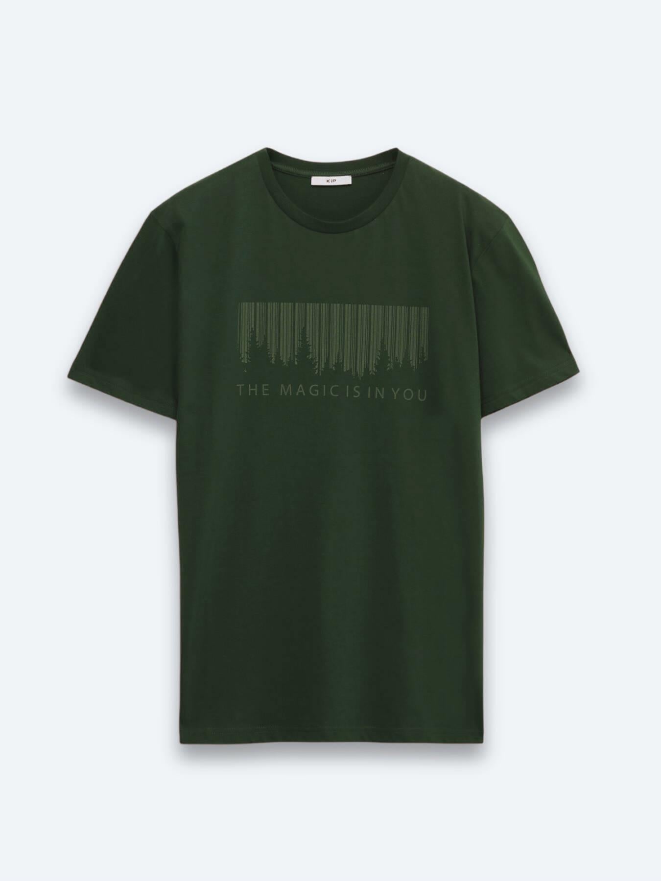 Haki Baskılı Bisiklet Yaka %100 Pamuk T-shirt