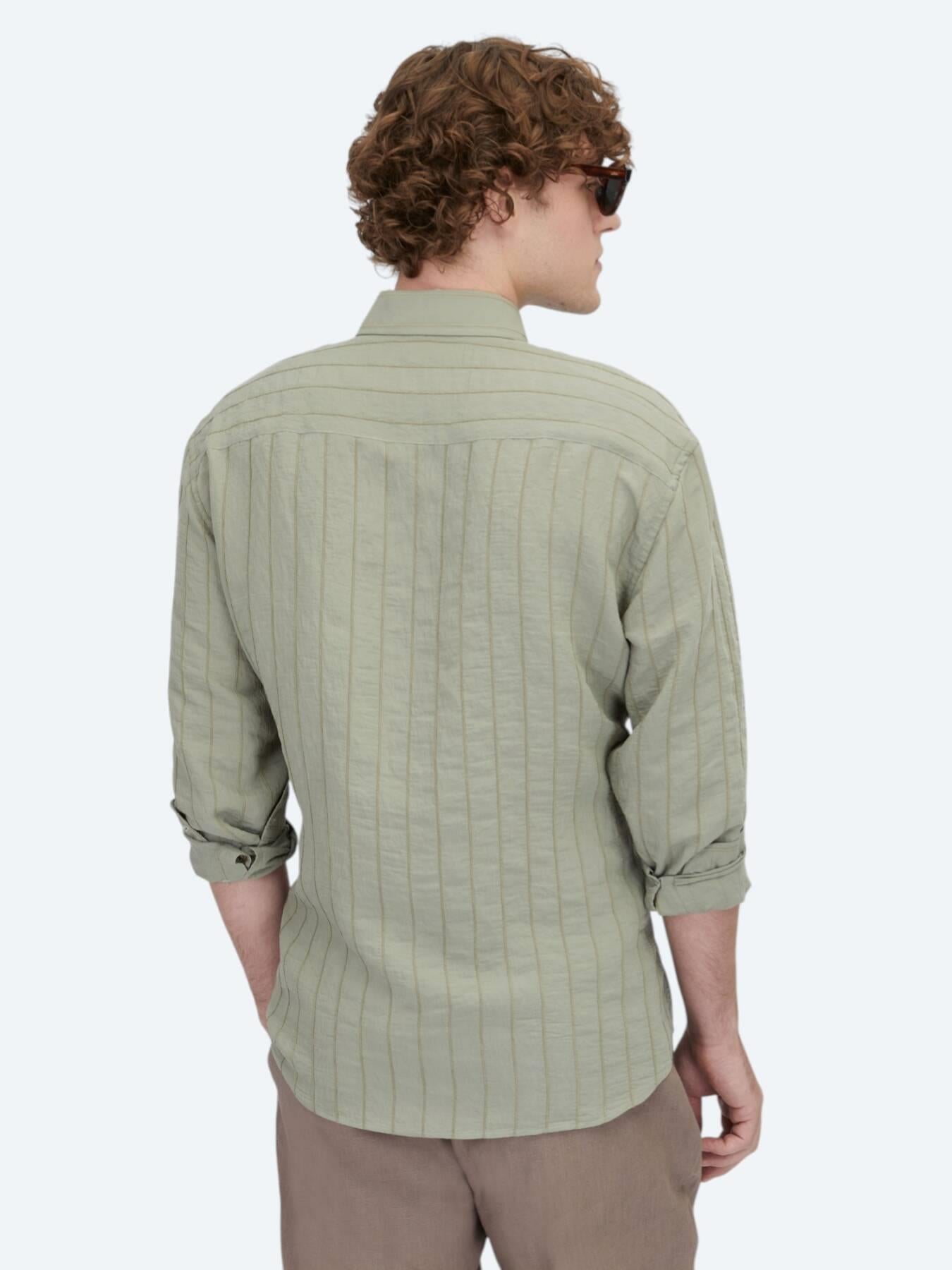 Haki Oversize Fit Uzun Dokuma Casual Gömlek