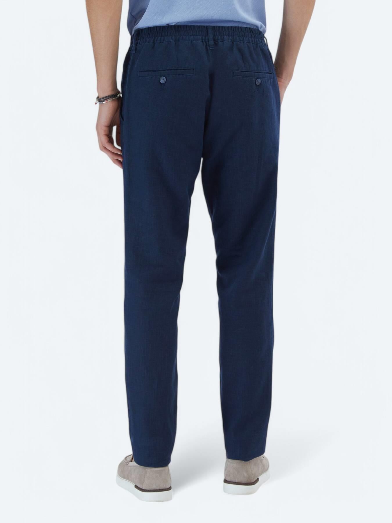 Lacivert Dokuma Jogging Fit Casual Pamuk Karışımlı Pantolon