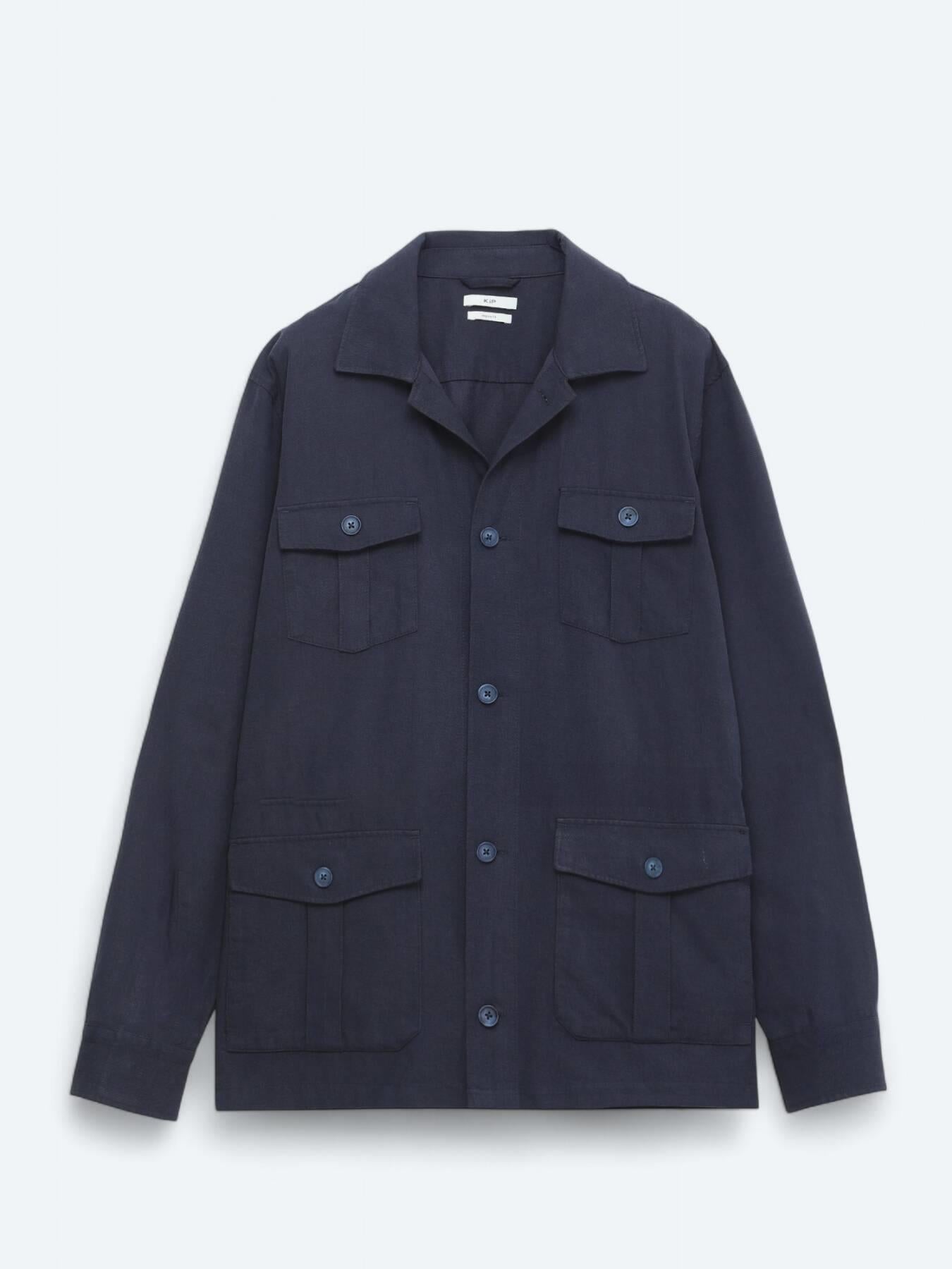 Lacivert Oversize Fit Uzun Dokuma Pamuk Karışımlı Overshırt