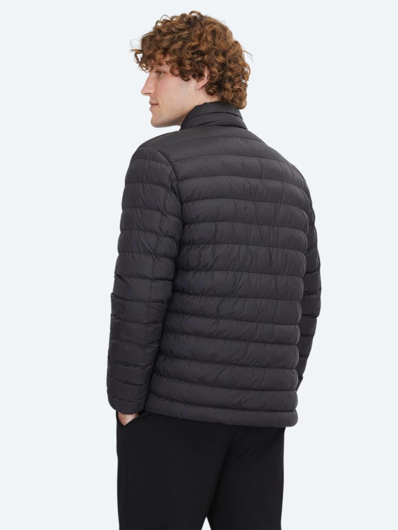 Siyah Regular Fit Dik Yaka Casual Dokuma Mont