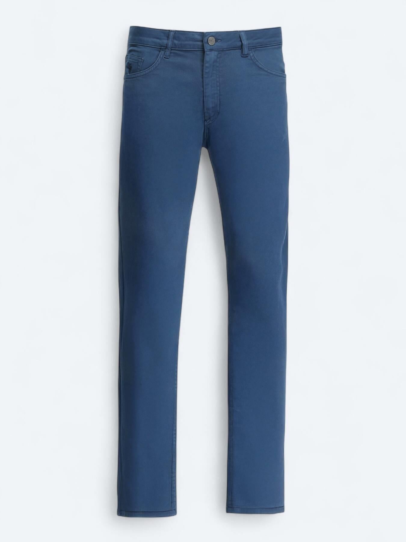 Lacivert Düz Dokuma Slim Fit Casual Pamuk Karışımlı Pantolon