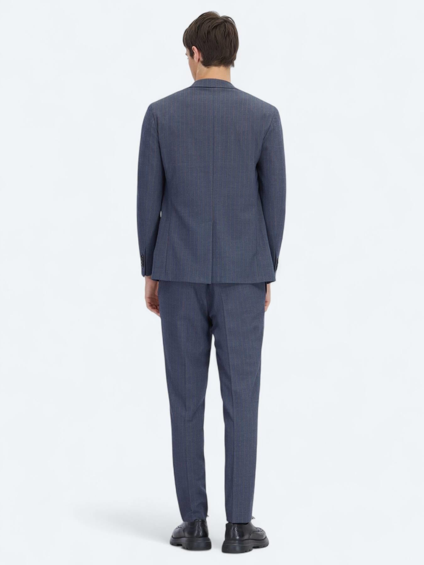 Açık Lacivert Çizgili Modern Fit Takım Elbise