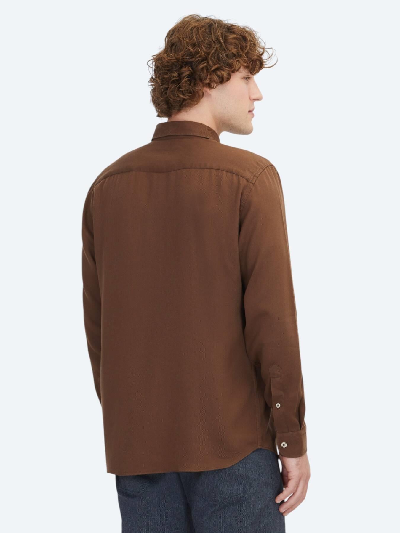 Kahverengi Regular Fit Uzun Dokuma Casual Gömlek