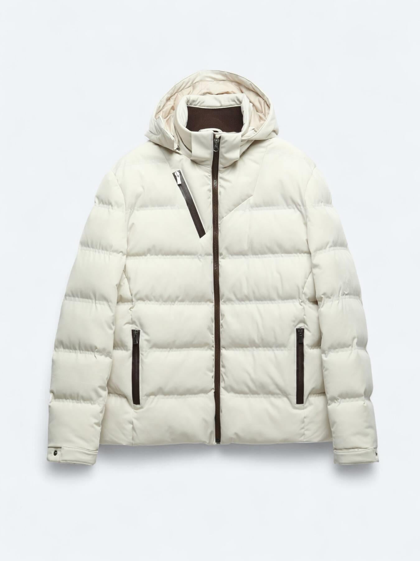 Bej Regular Fit Kapüşonlu Casual Dokuma Mont