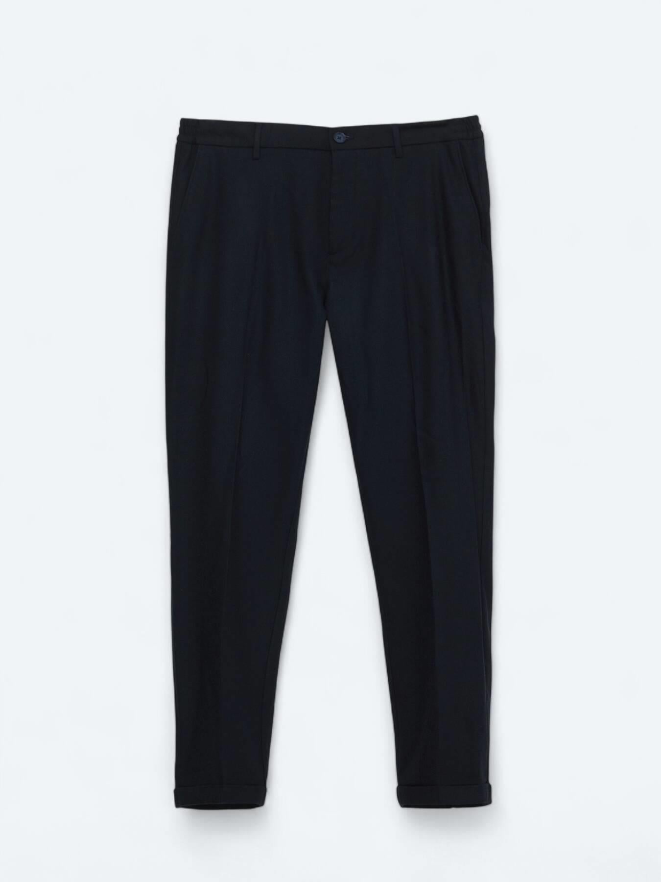 Lacivert Dokuma Jogging Fit Casual Yün Karışımlı Pantolon