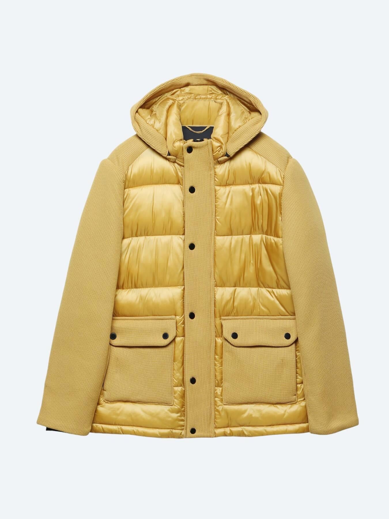 Sarı Regular Fit Kapüşonlu Casual Dokuma Mont