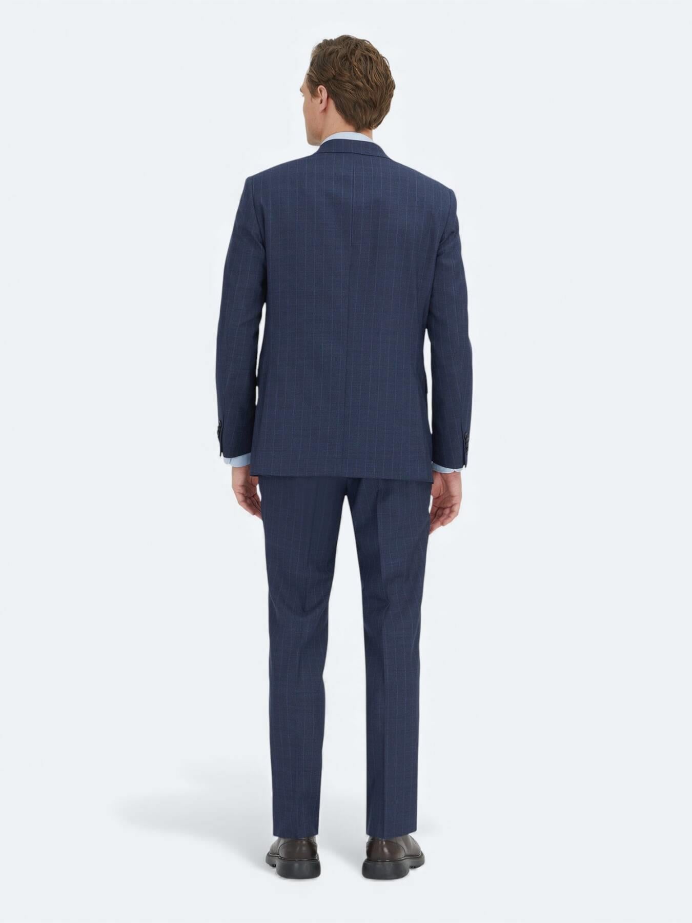 Lacivert Modern Fit Yün Karışımlı Takım Elbise