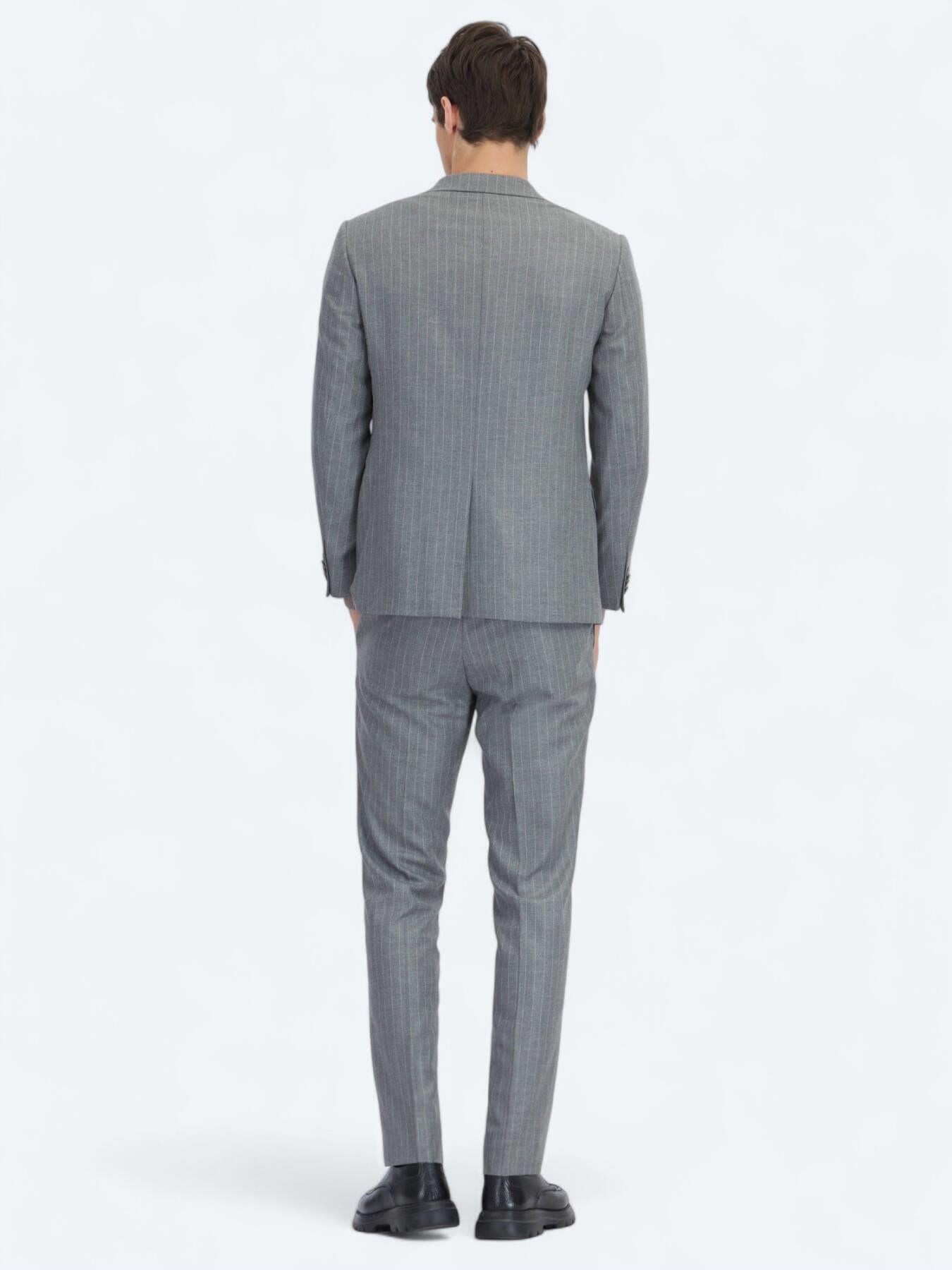 Antrasit Çizgili Modern Fit Takım Elbise