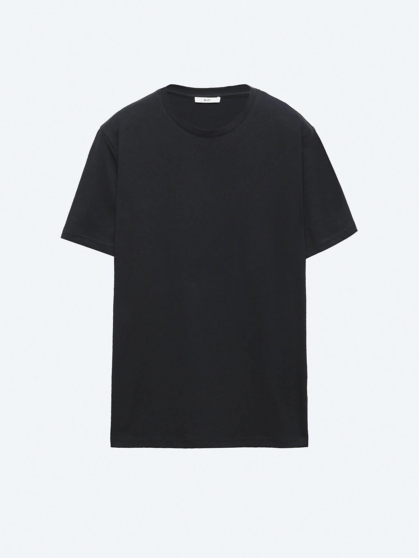 Siyah Düz Bisiklet Yaka %100 Pamuk T-shirt