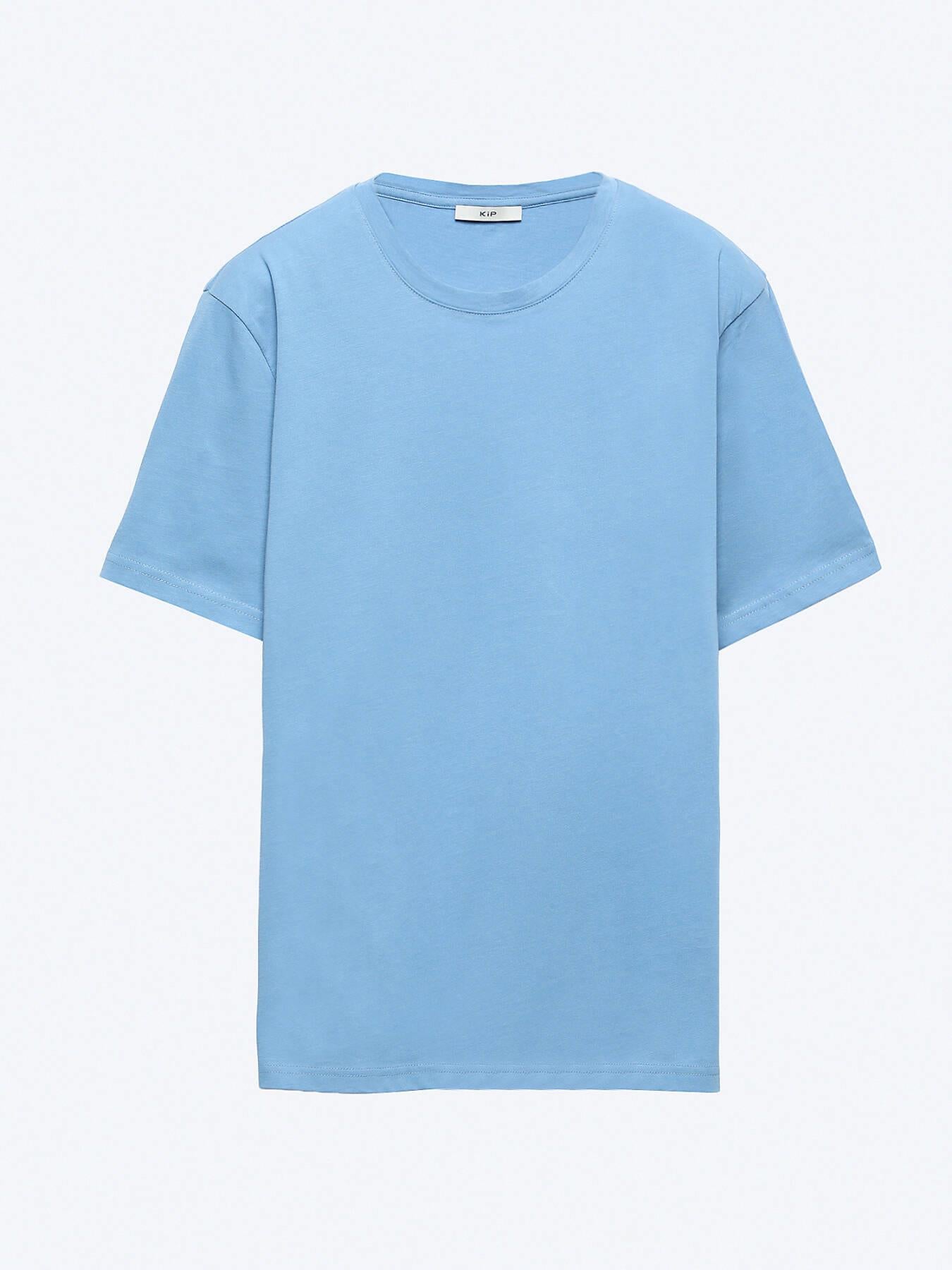 Unisex Mavi Düz Bisiklet Yaka %100 Pamuk T-shirt