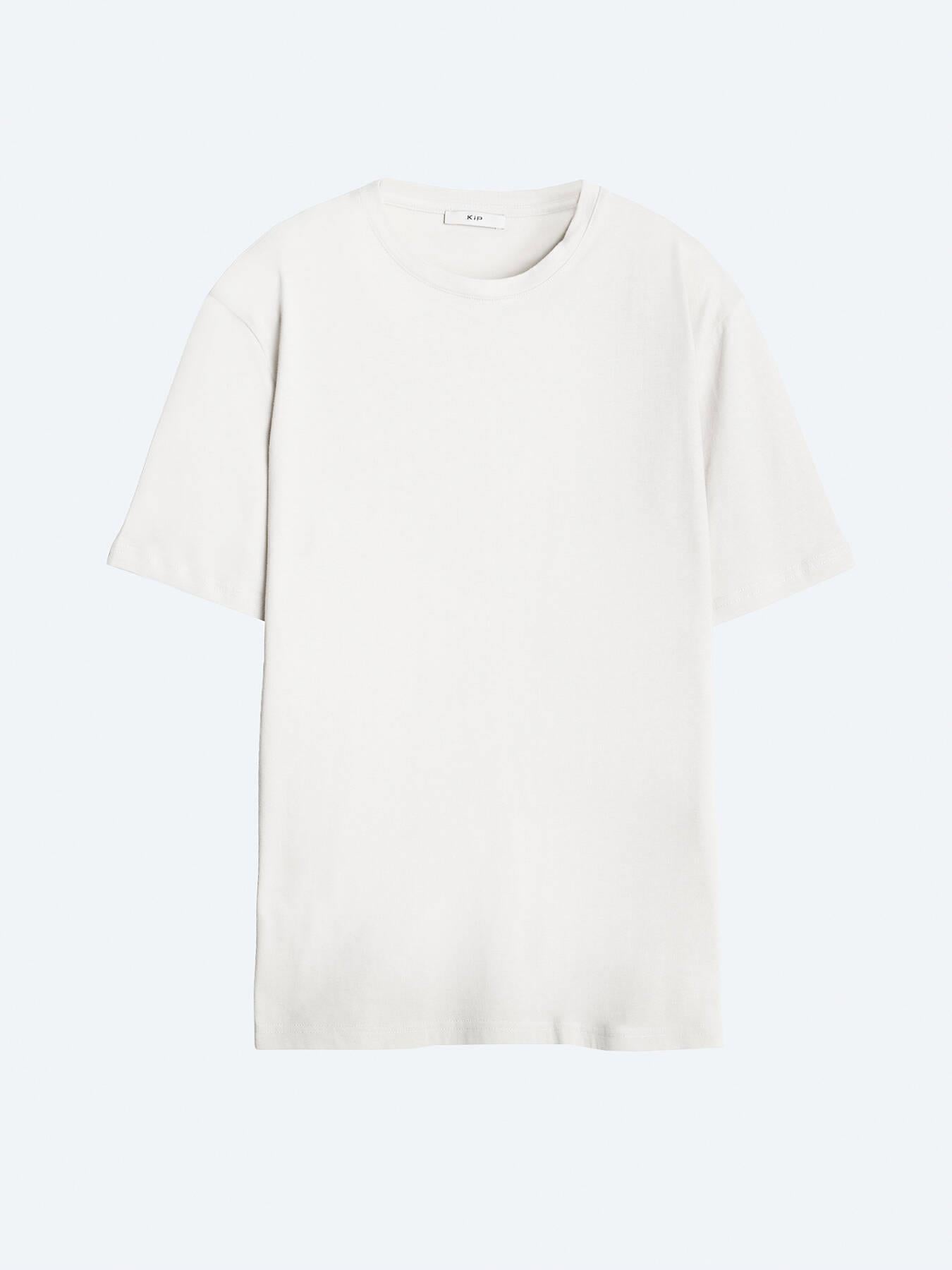 Unisex Ekru Düz Bisiklet Yaka %100 Pamuk T-shirt