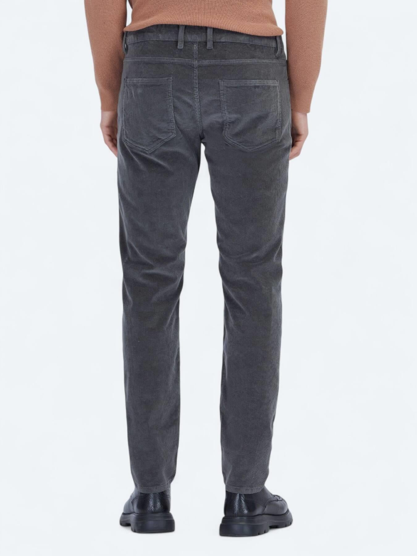 Gri Fitilli Dokuma Slim Fit Kadife Casual Pamuk Karışımlı Pantolon