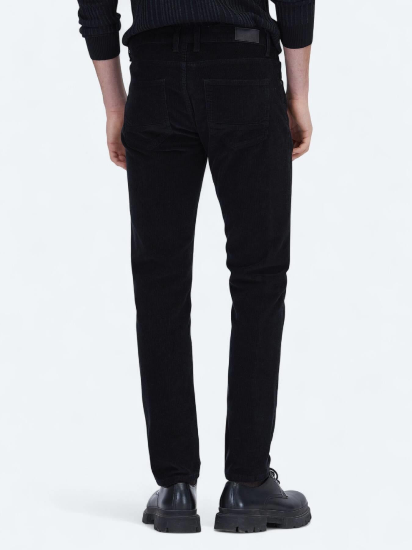 Siyah Fitilli Dokuma Slim Fit Kadife Casual Pamuk Karışımlı Pantolon