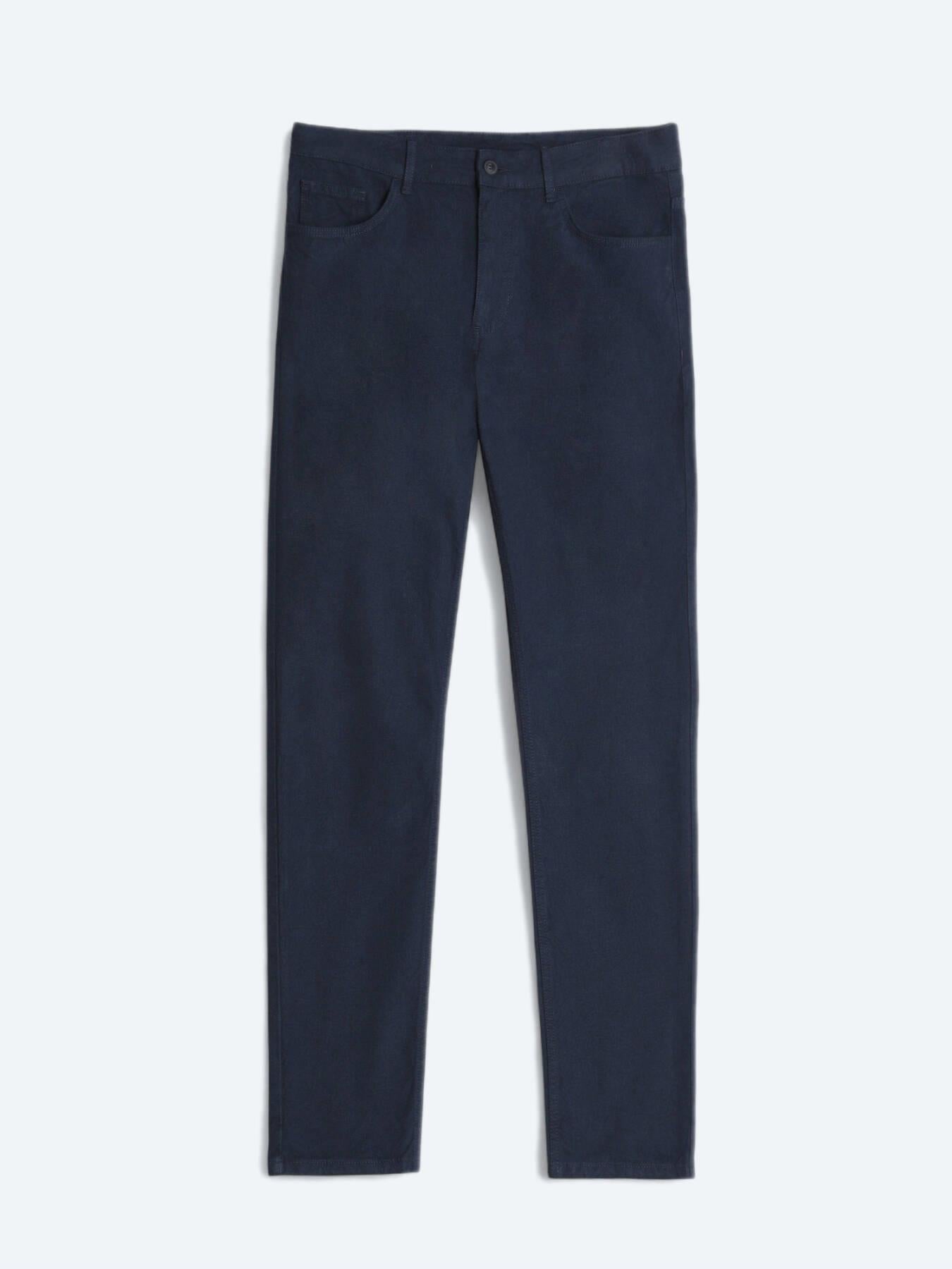 Lacivert Düz Dokuma Slim Fit Spor Pamuk Karışımlı Pantolon