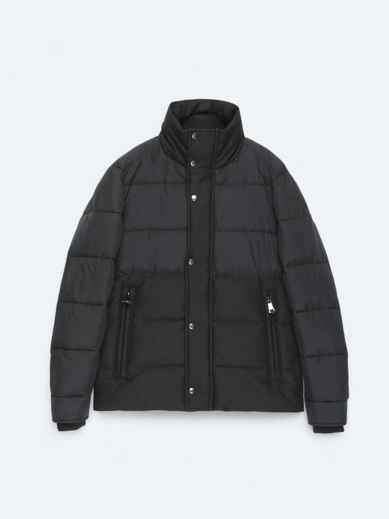 Siyah Regular Fit Kapüşonlu Casual Dokuma Mont