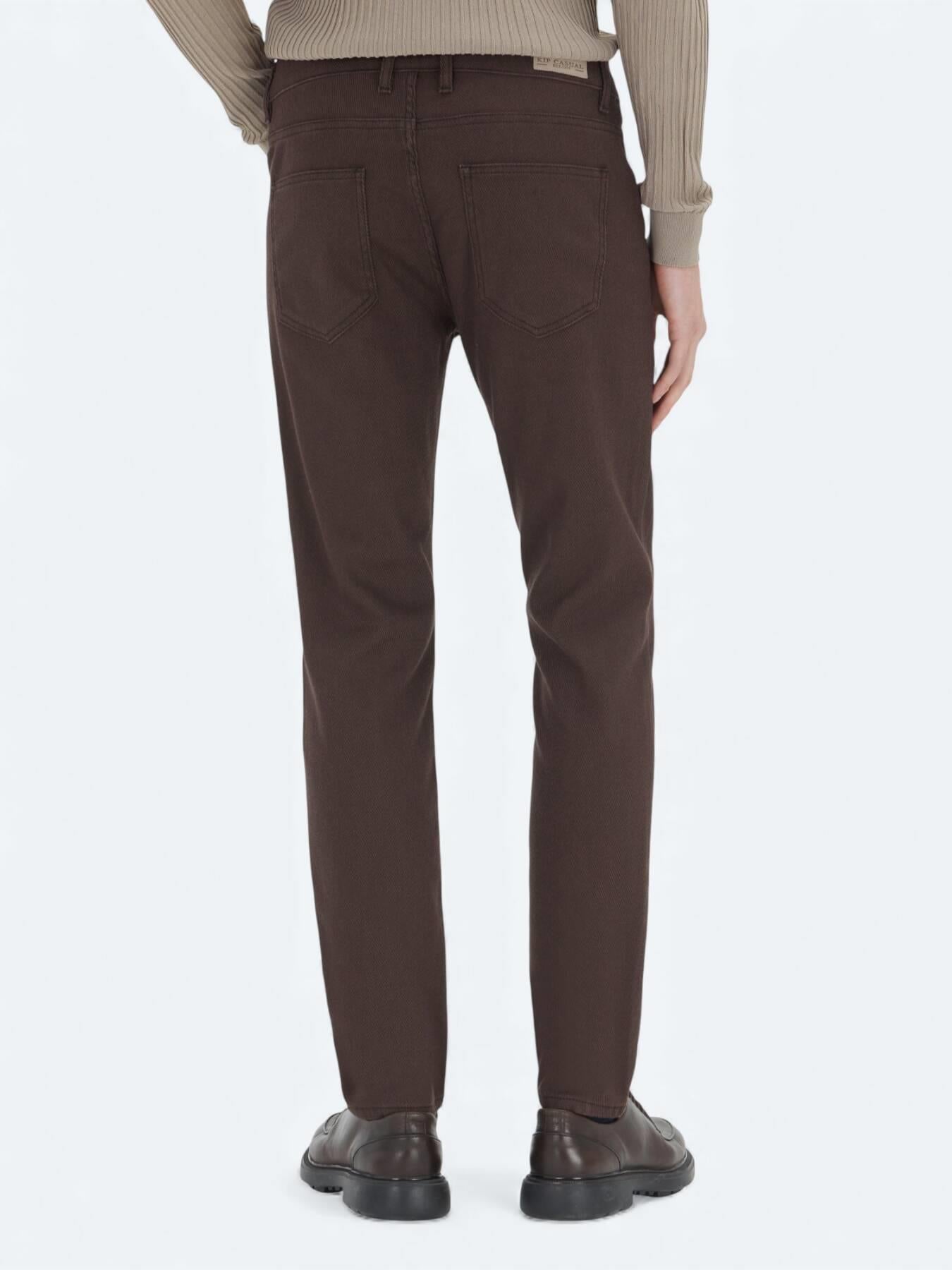 Kahverengi Dokuma Regular Fit Casual Pamuk Karışımlı Pantolon
