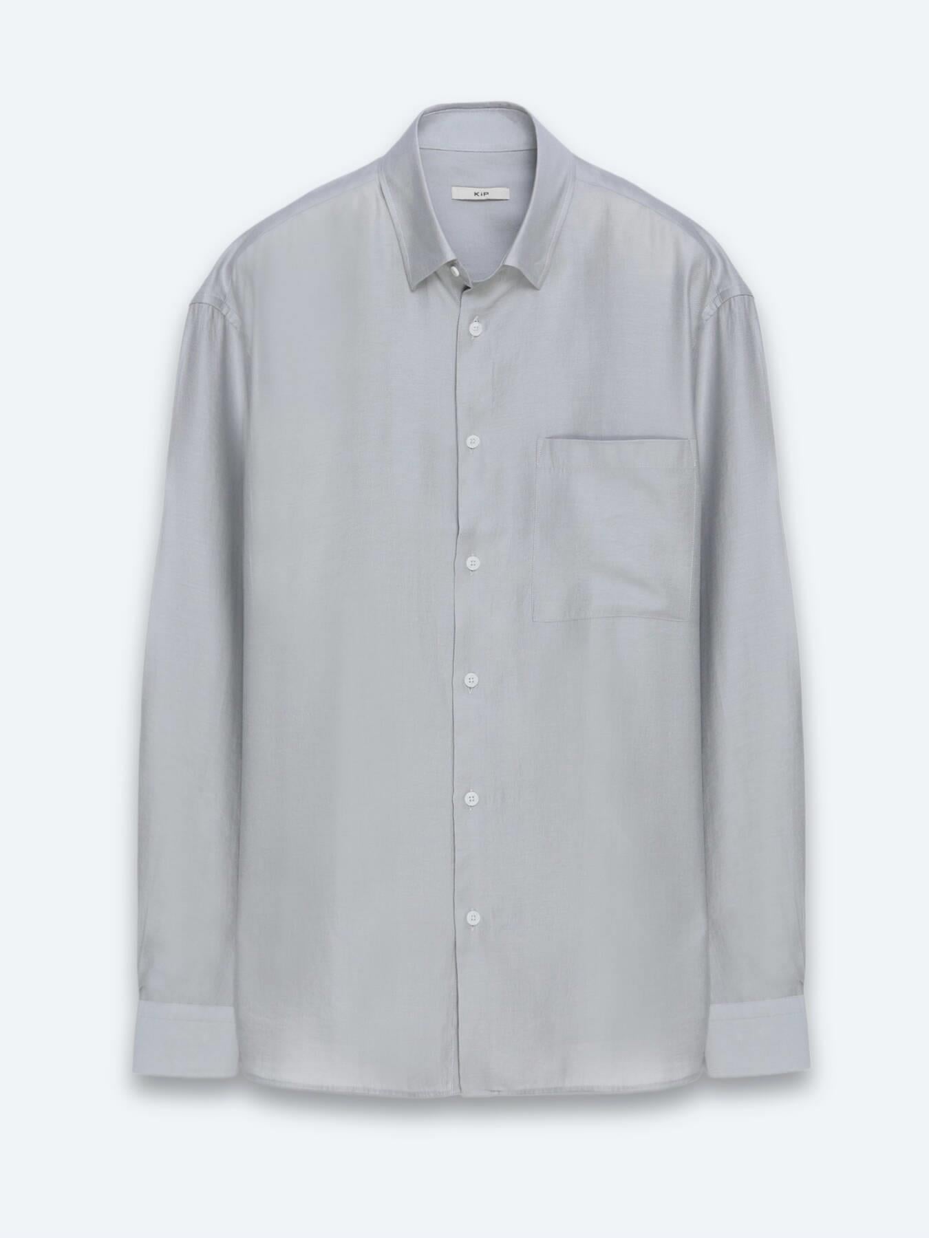 Gri Düz Oversize Fit Uzun Dokuma Casual Gömlek