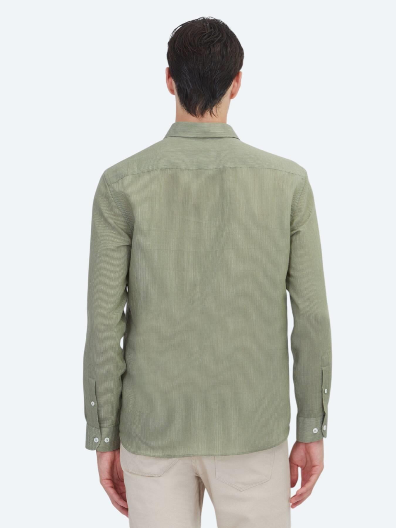 Yeşil Çizgili Regular Fit Uzun Dokuma Casual Gömlek