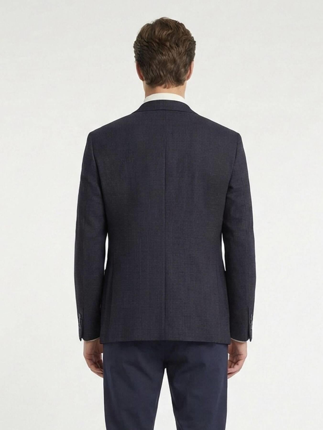 Lacivert Desenli Modern Fit Yün Karışımlı Ceket