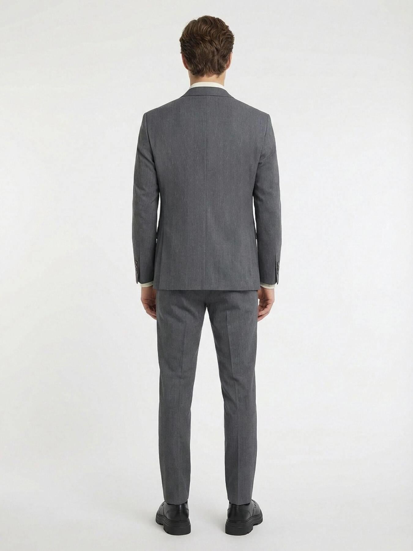 Gri Düz Modern Fit %100 Yün Takım Elbise