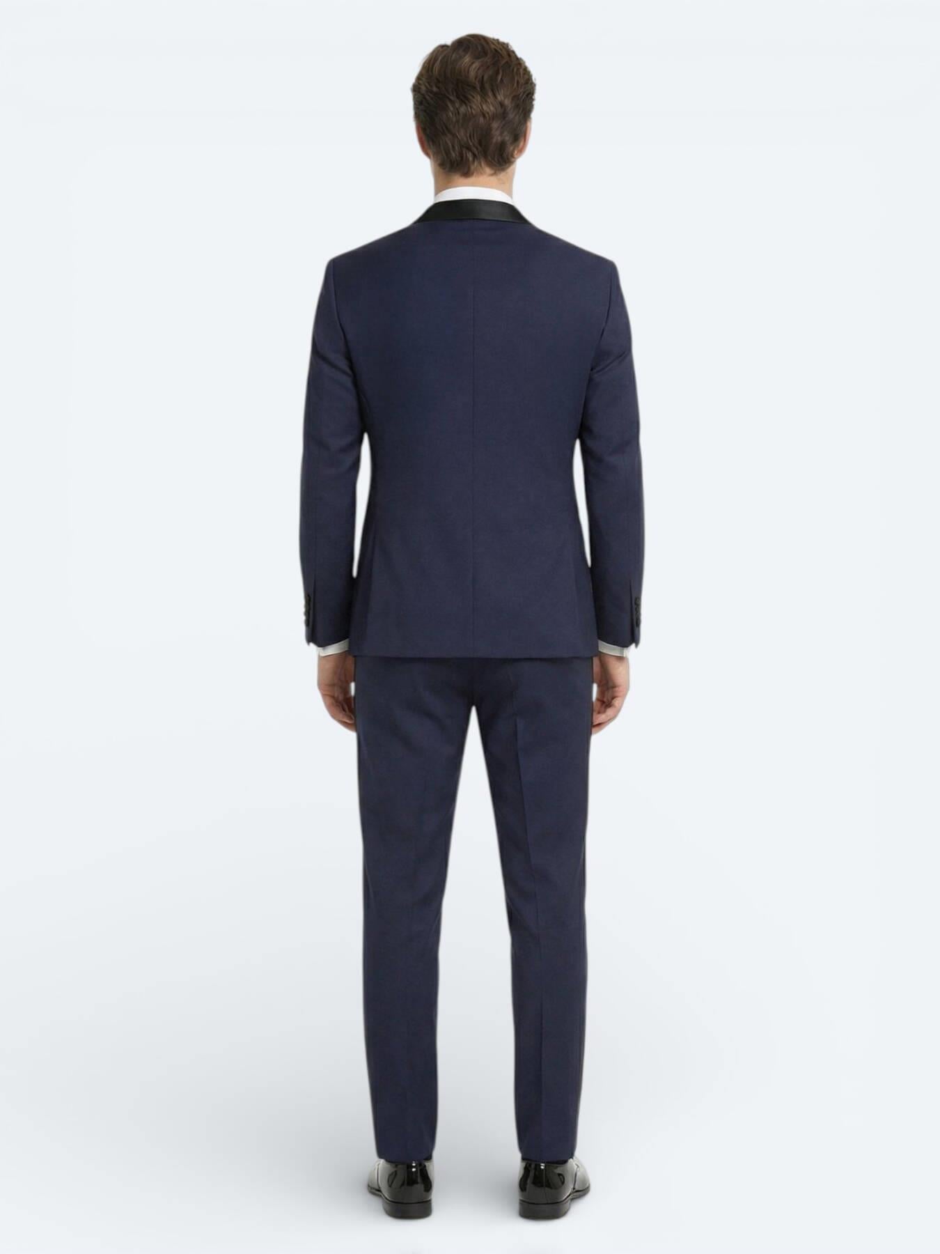 Saks Düz Slim Fit Kruvaze Yaka Dokuma Smokin Takım Elbise